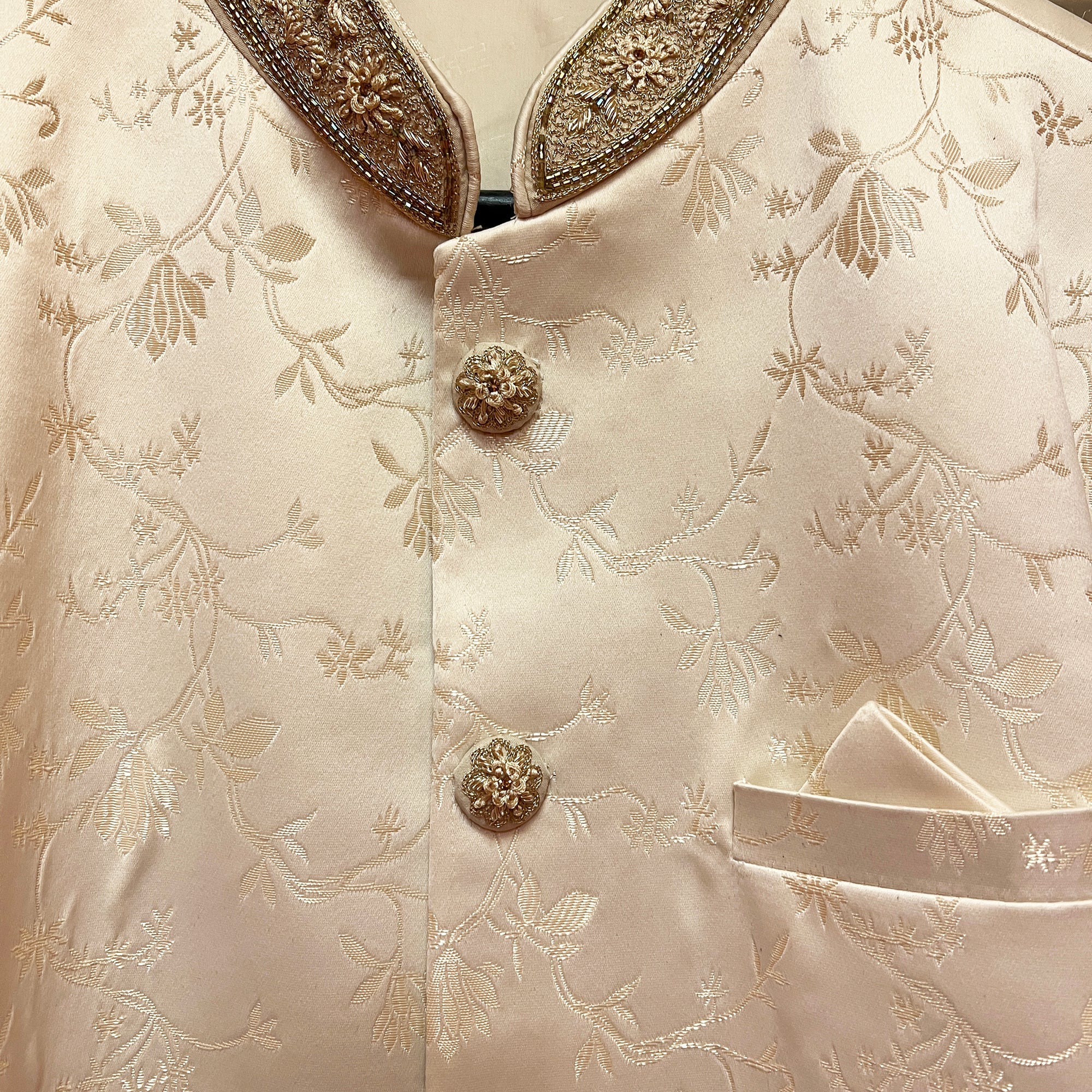 Ivory Cream Jacquard Sherwani - Vintage India NYC