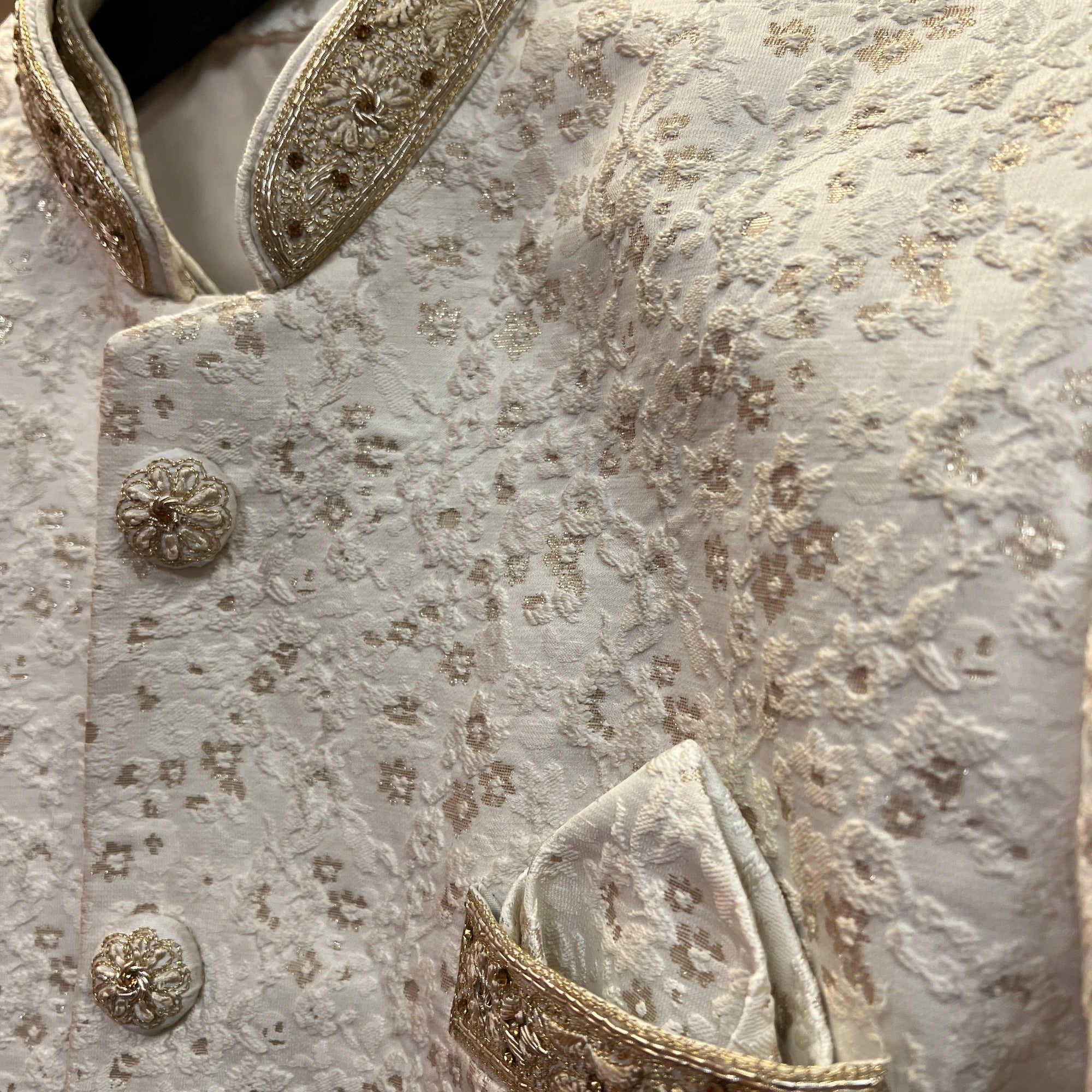 YD Ivory Floral Sherwani - Vintage India NYC