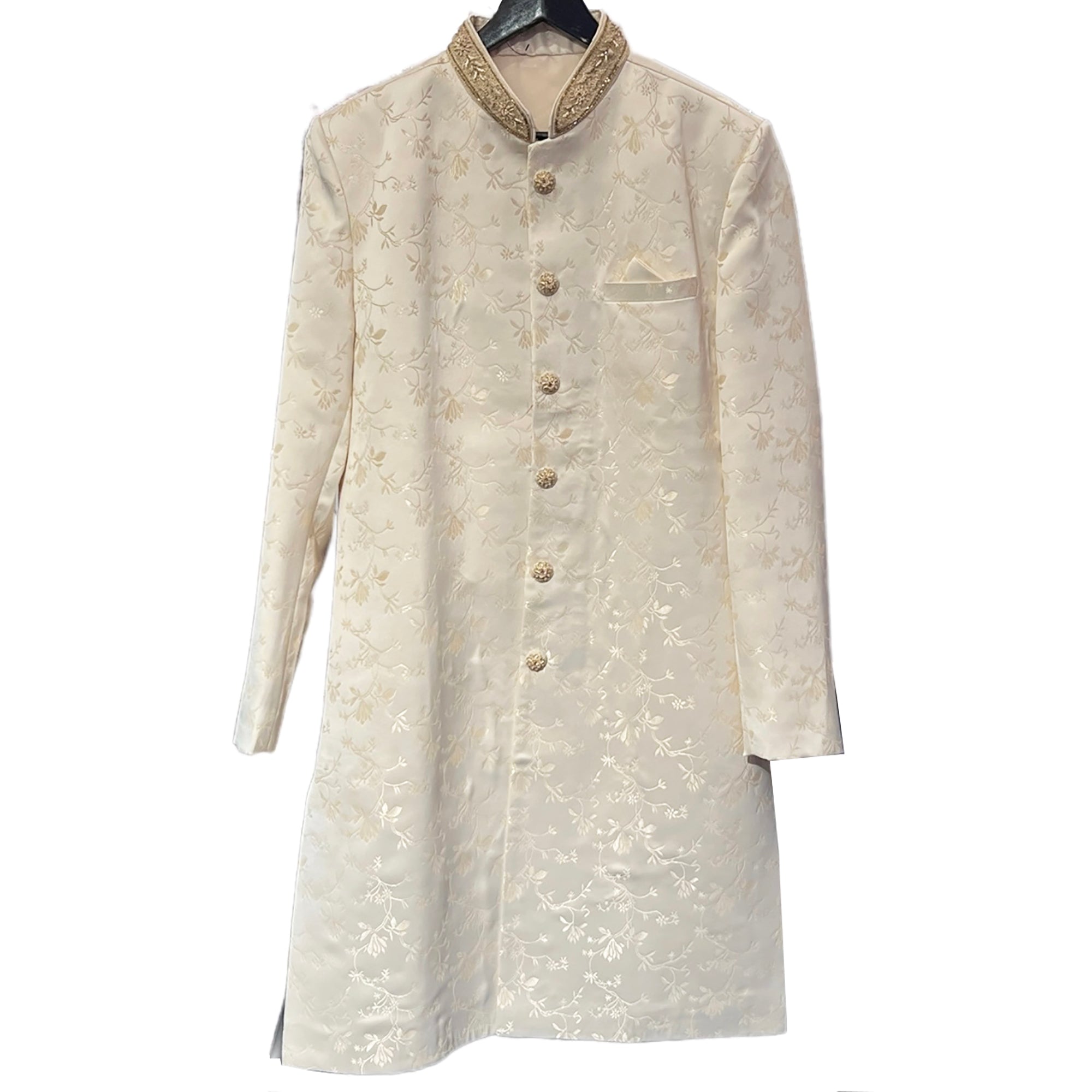 Ivory Cream Jacquard Sherwani - Vintage India NYC