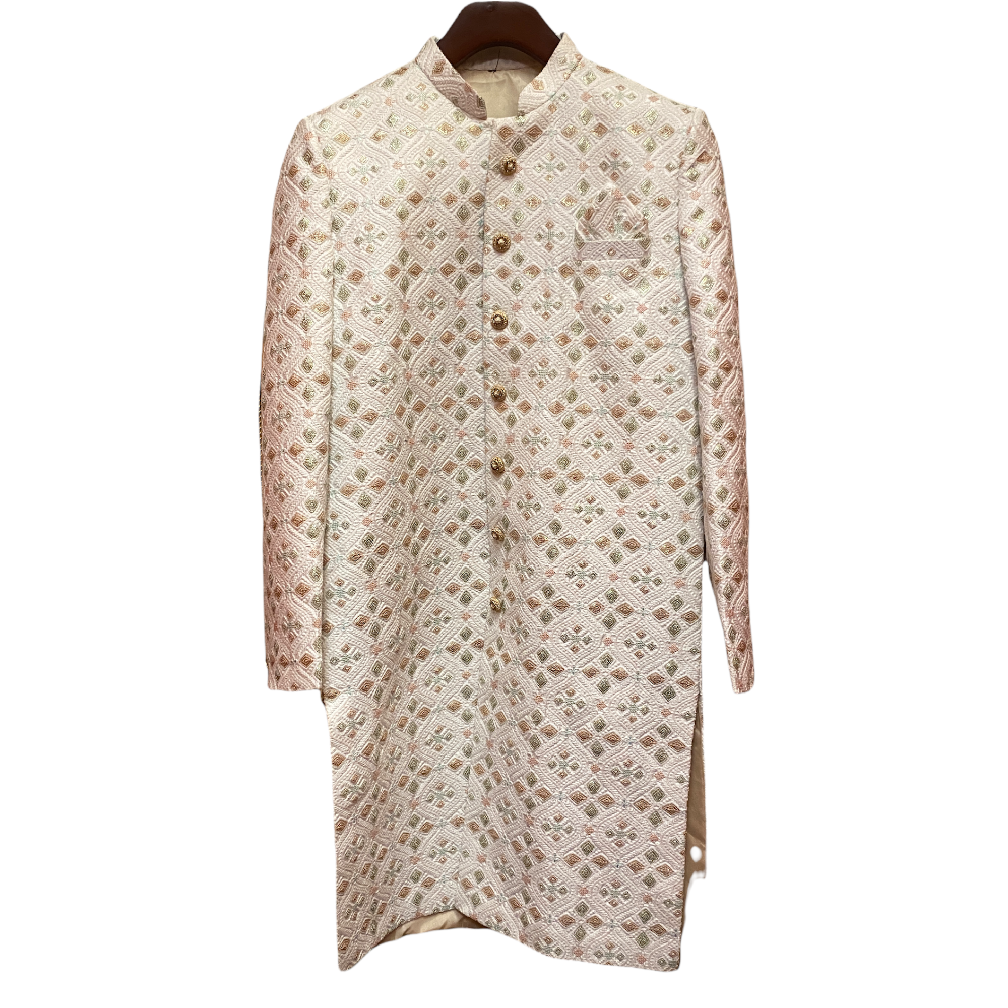 Ivory Sage Rose Gold Textured Sherwani - Vintage India NYC