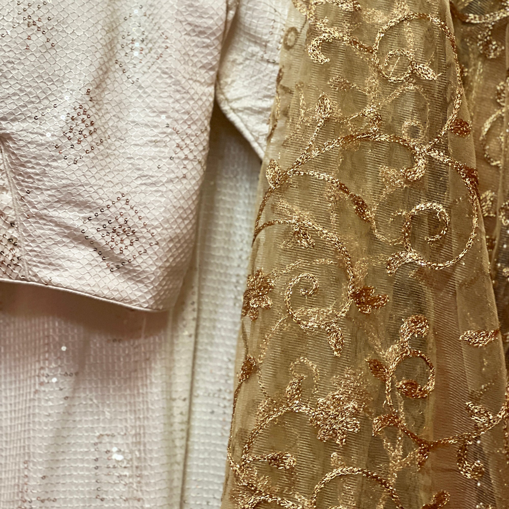 YD Ivory Sequin Embroidered Fabric Lehenga Set - Vintage India NYC