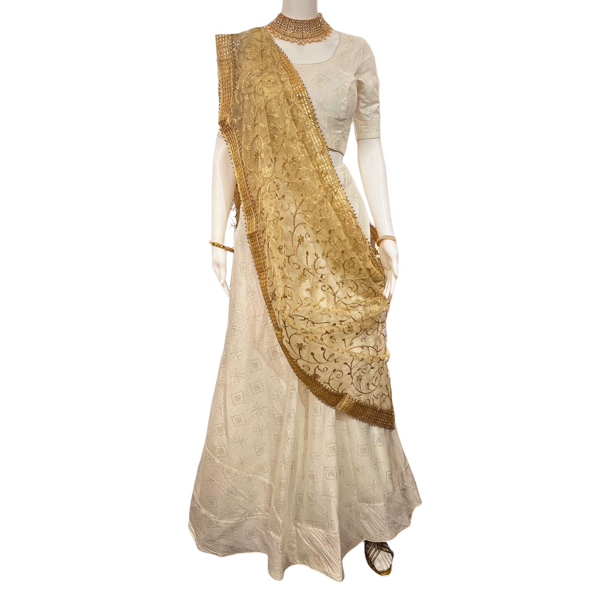 YD Ivory Sequin Embroidered Fabric Lehenga Set - Vintage India NYC