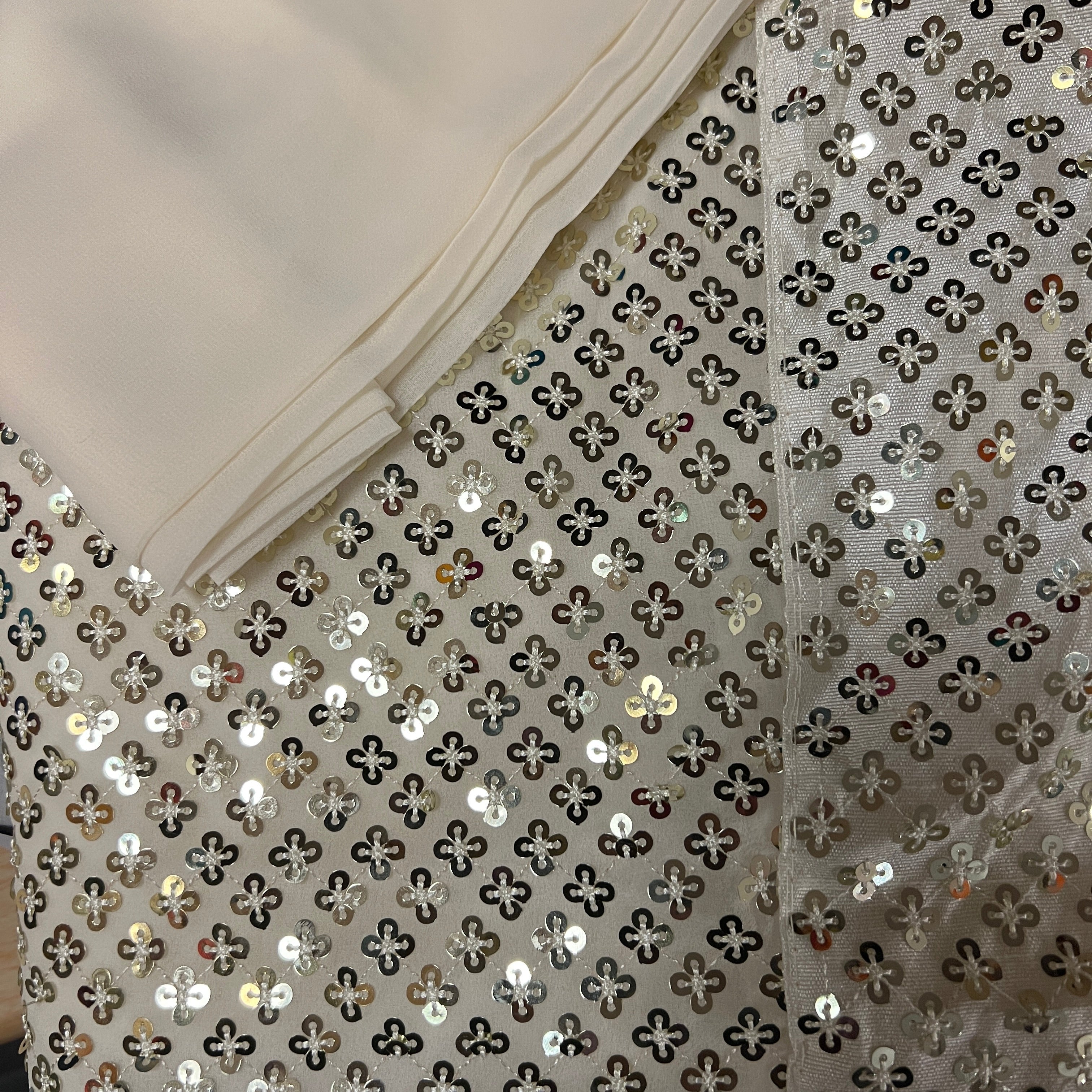 Ivory Sequin Saree - Vintage India NYC