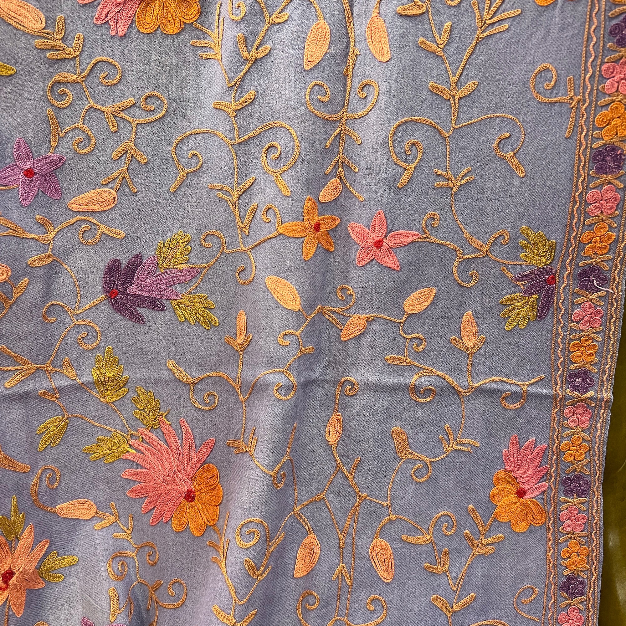 Lavender Embroidered  Woolen Shawl - Vintage India NYC