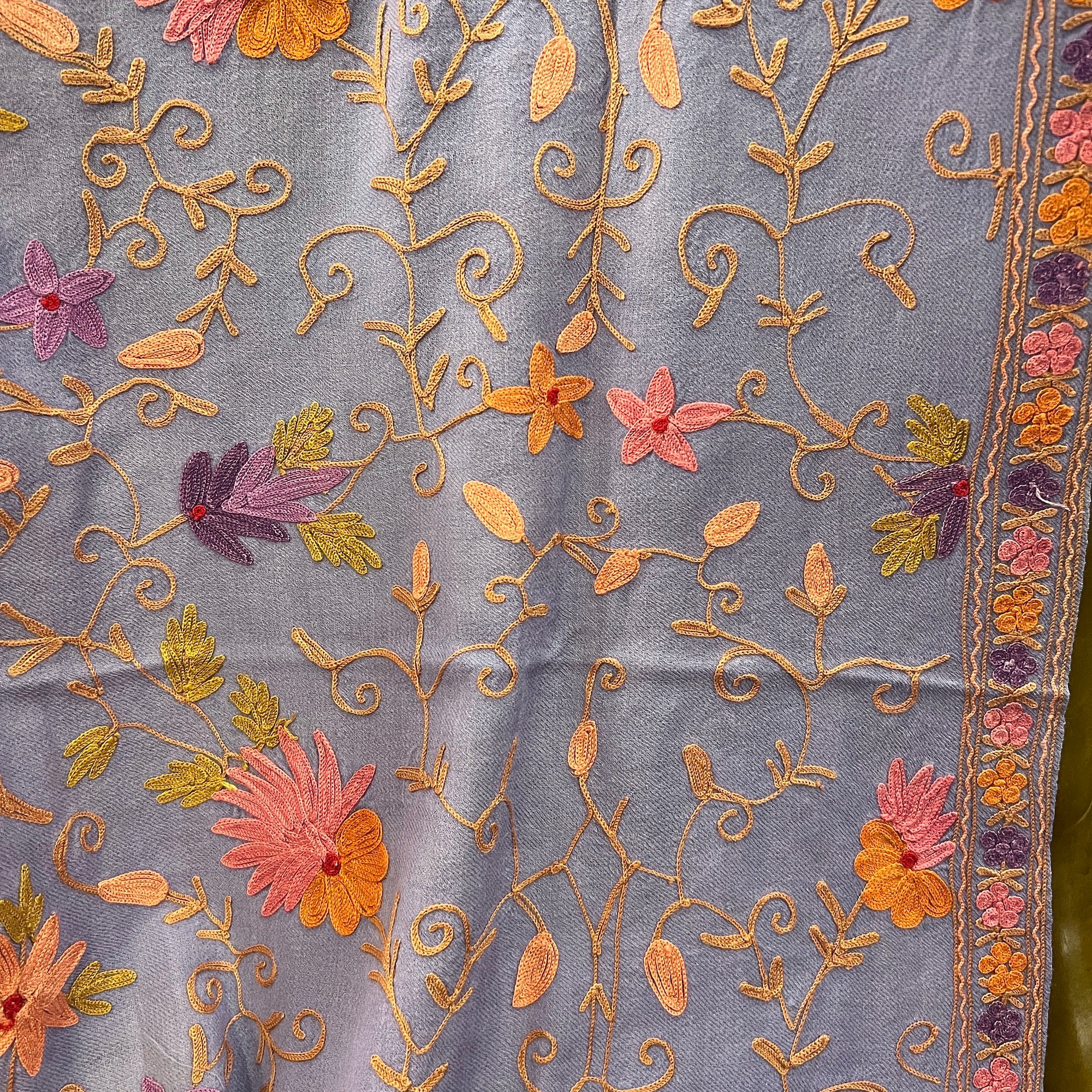 Lavender Embroidered Woolen Shawl - Vintage India NYC