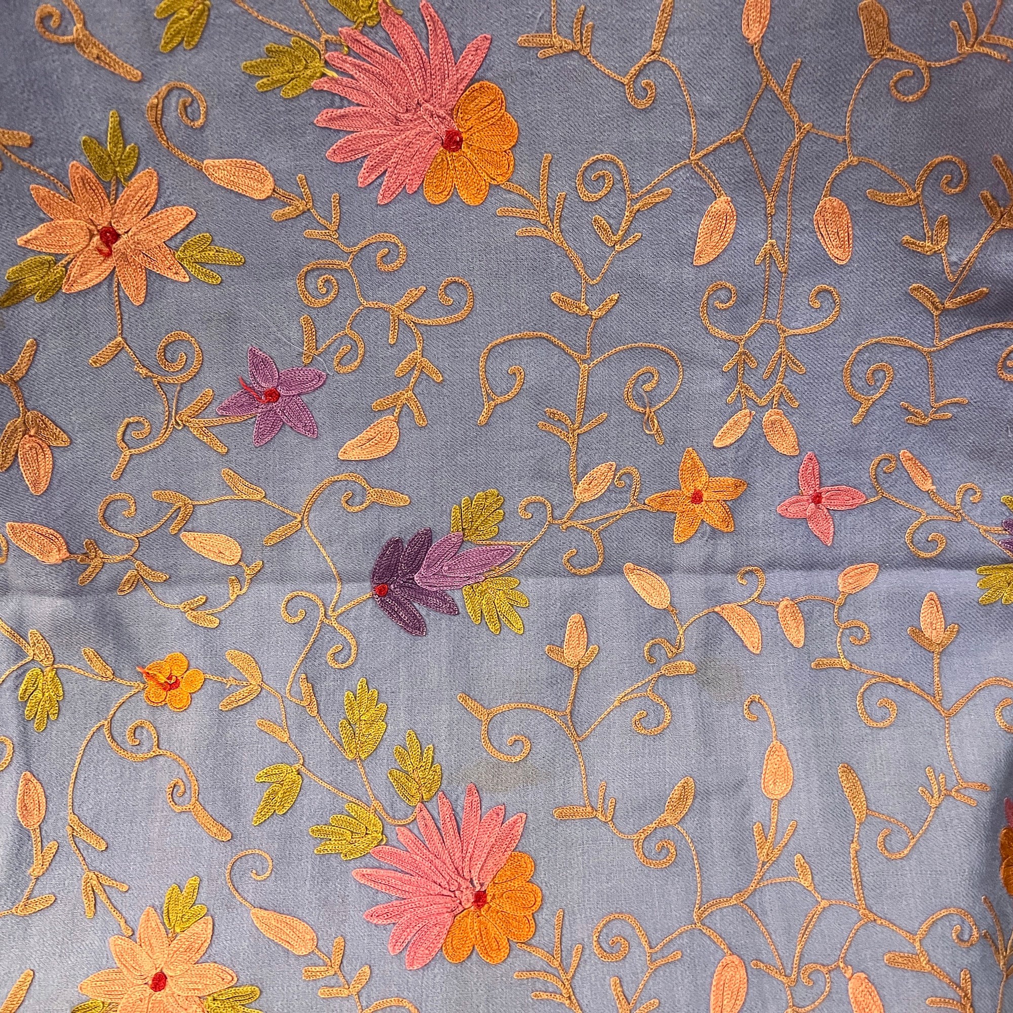 Lavender Embroidered Woolen Shawl - Vintage India NYC