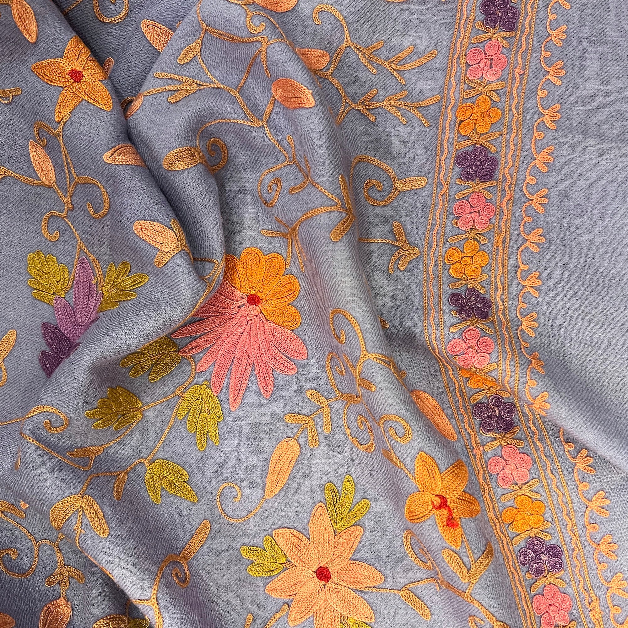 Lavender Embroidered  Woolen Shawl - Vintage India NYC