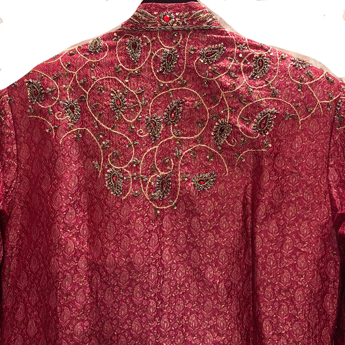 Dark Pink Red Embroidered Sherwani - Vintage India NYC