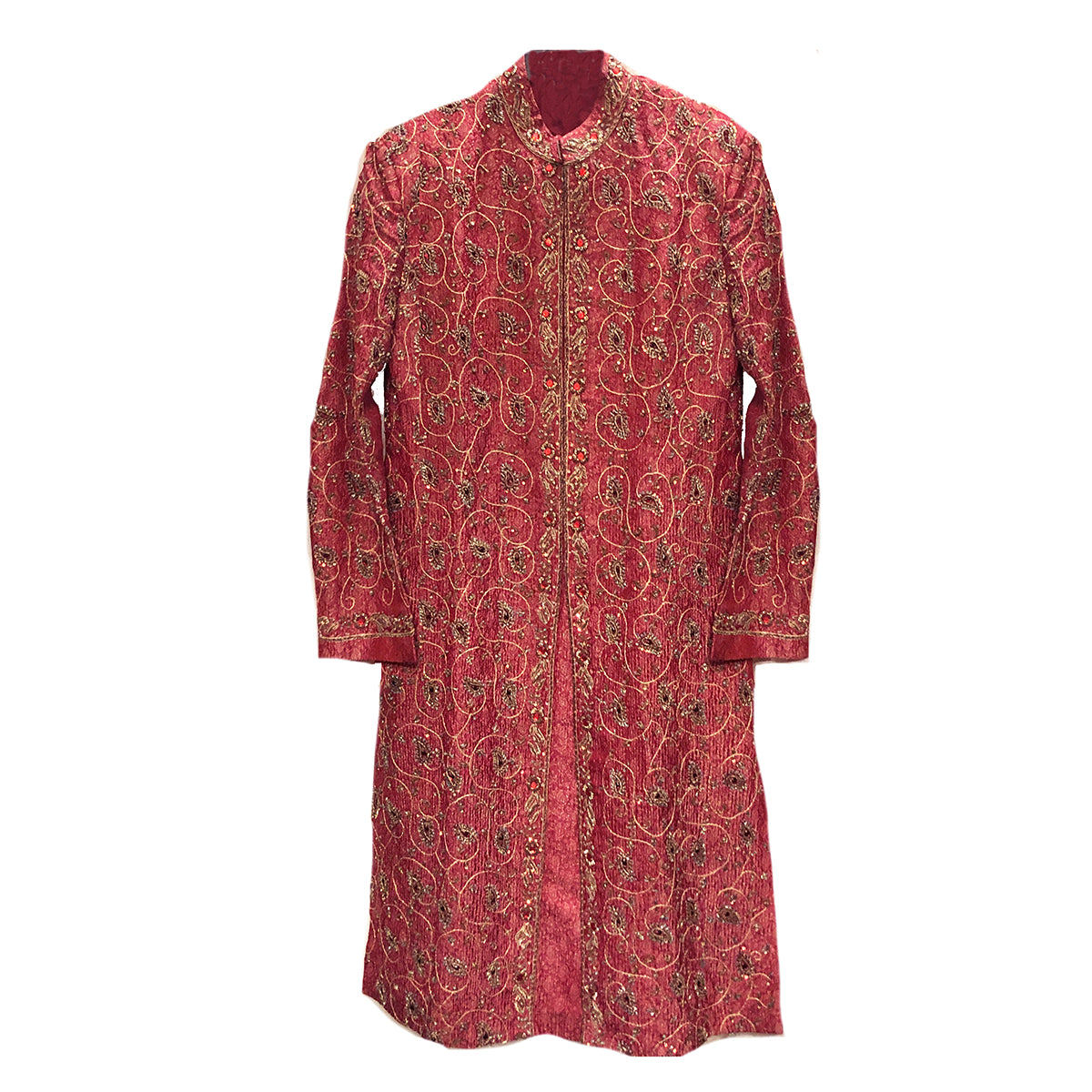 Dark Pink Red Embroidered Sherwani - Vintage India NYC