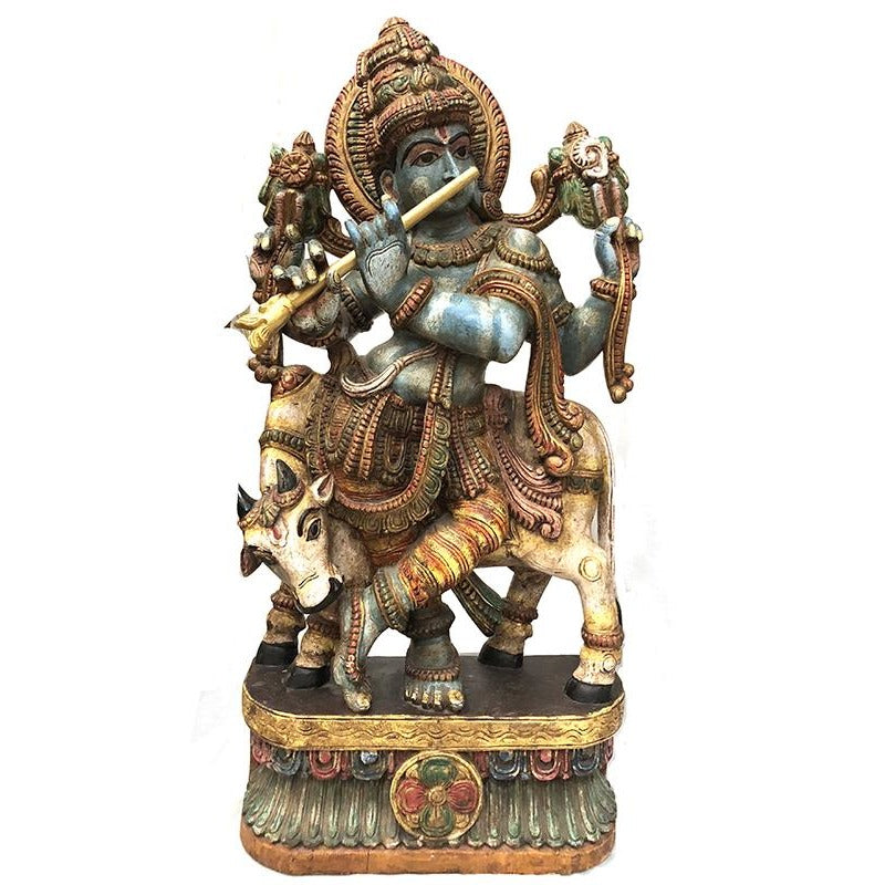 SE Hand Carved Painted Krishna 1500 - Vintage India NYC
