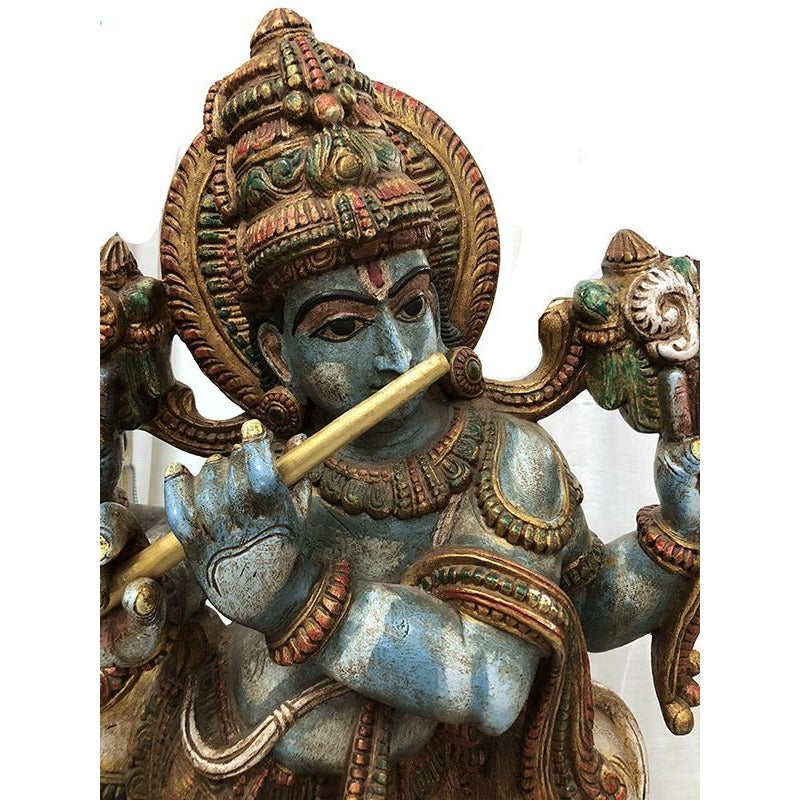 SE Hand Carved Painted Krishna 1500 - Vintage India NYC