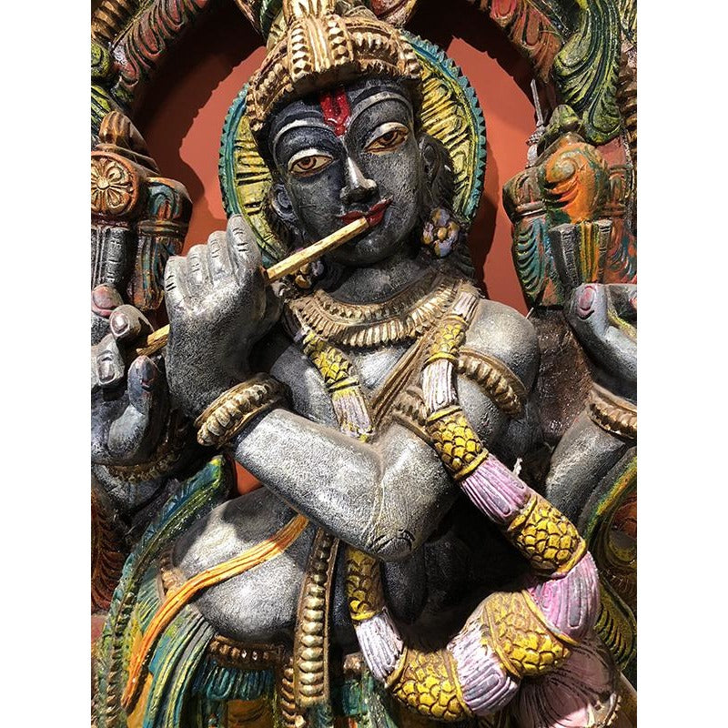 Hand Carved Painted Krishna/Flute - Vintage India NYC