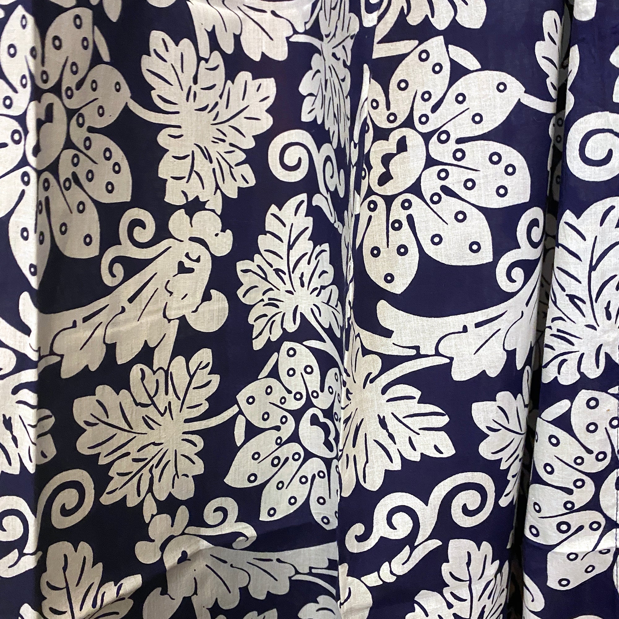 Navy & White Cotton Curtain Pair-5 Patterns - Vintage India NYC