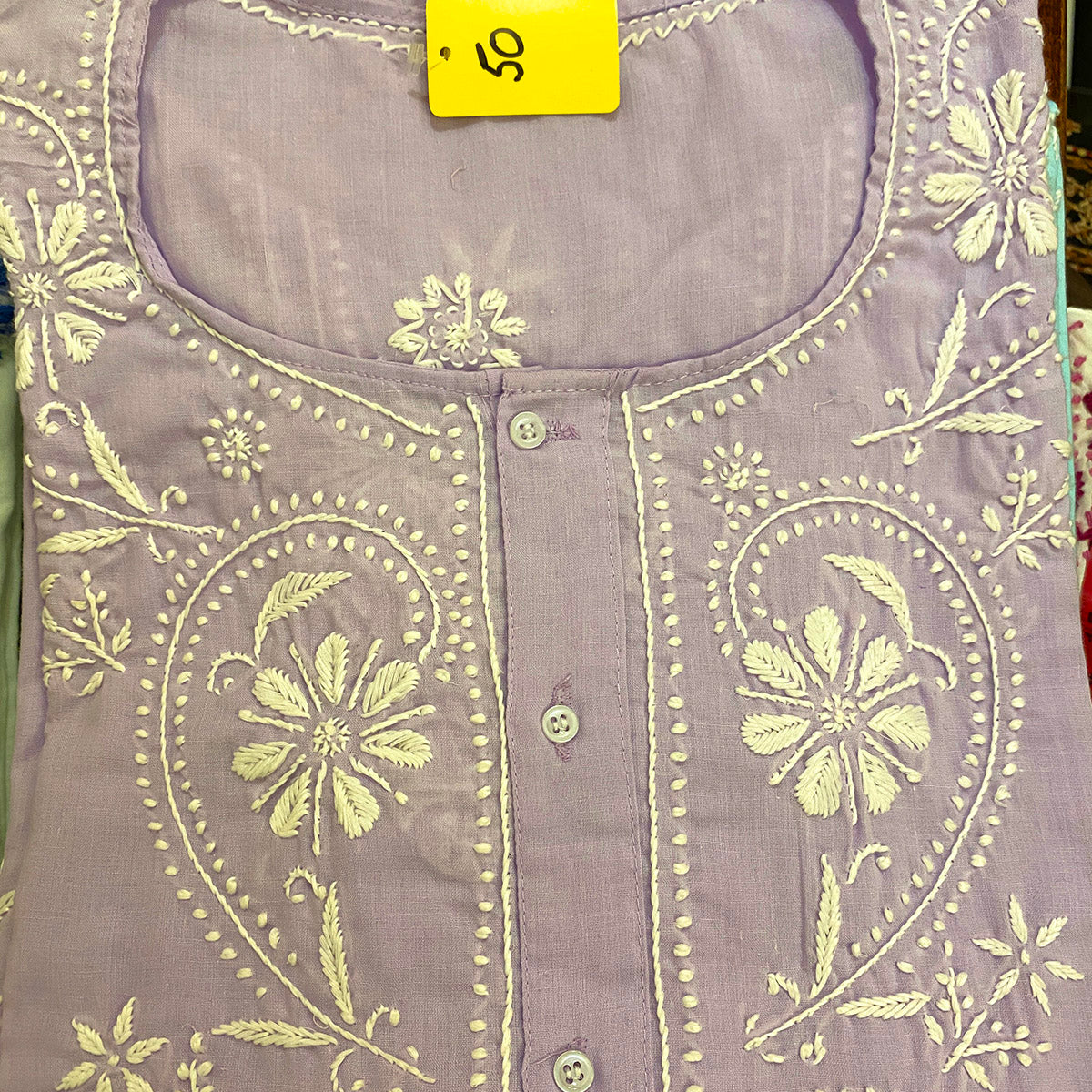 AR 3 Button Embroidered Cotton Tunic Kurti - Vintage India NYC