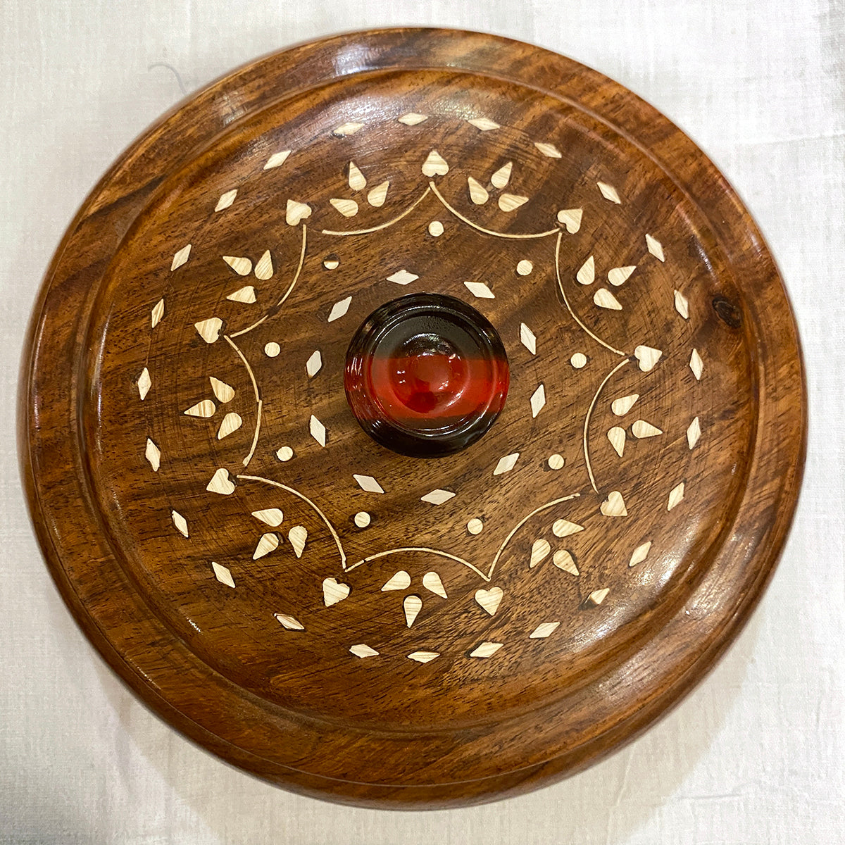 4 Partition Round wood Box-3 Sizes - Vintage India NYC