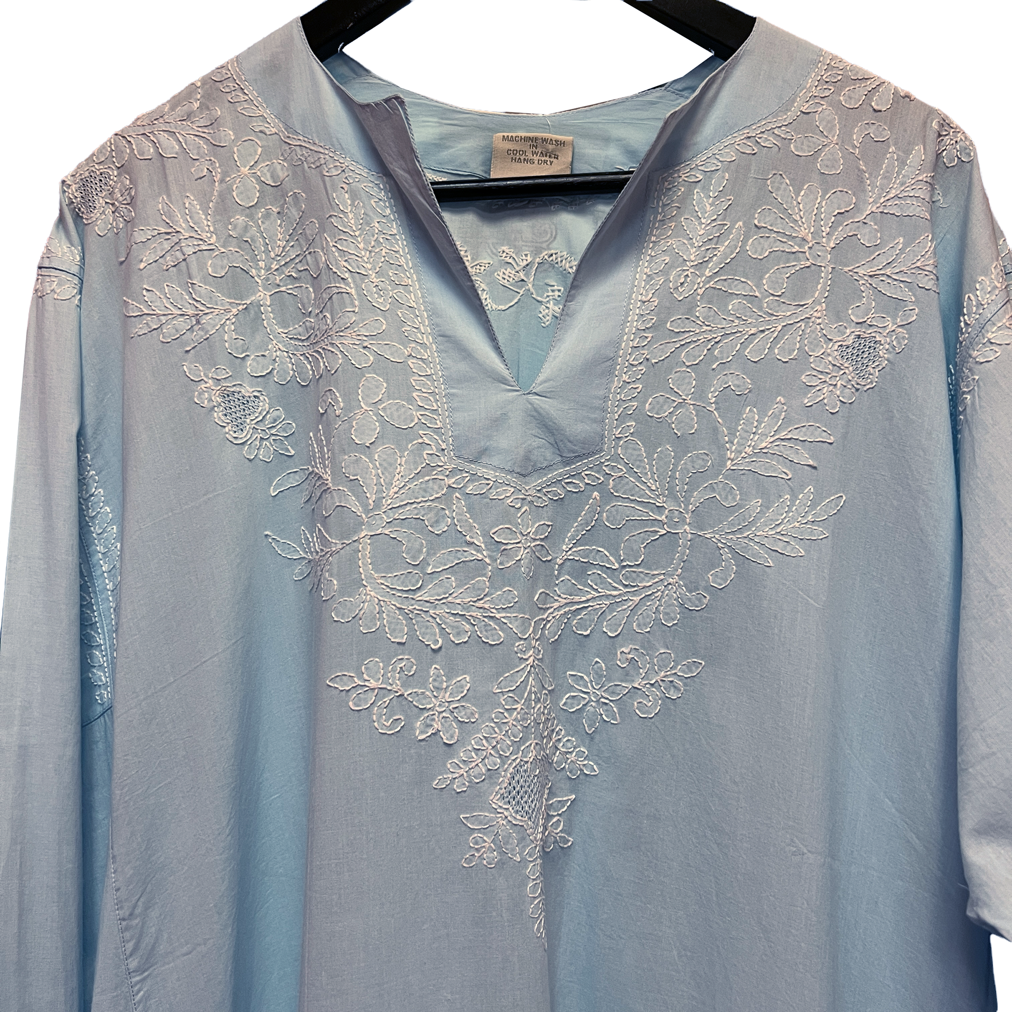 Light Blue Cotton Embroidered Kaftan - Vintage India NYC