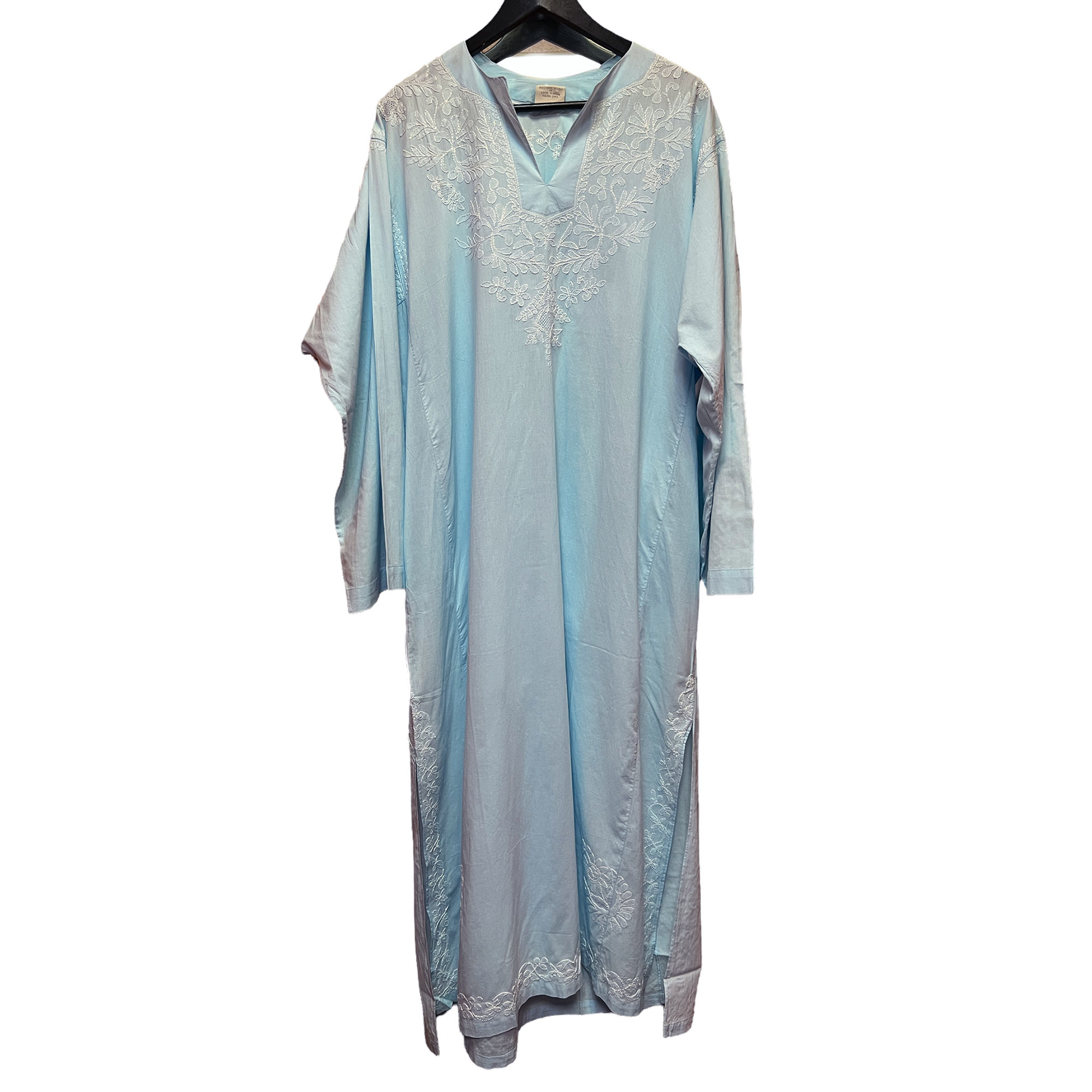 Light Blue Cotton Embroidered Kaftan - Vintage India NYC