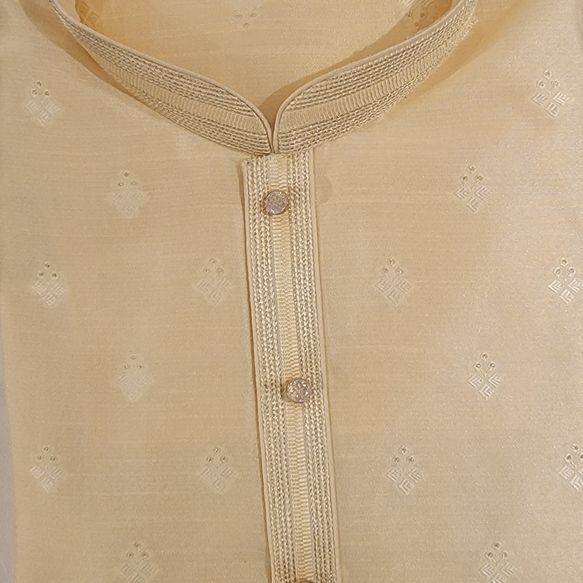 YD Light Gold Brocade 2 Kurta Set - Vintage India NYC