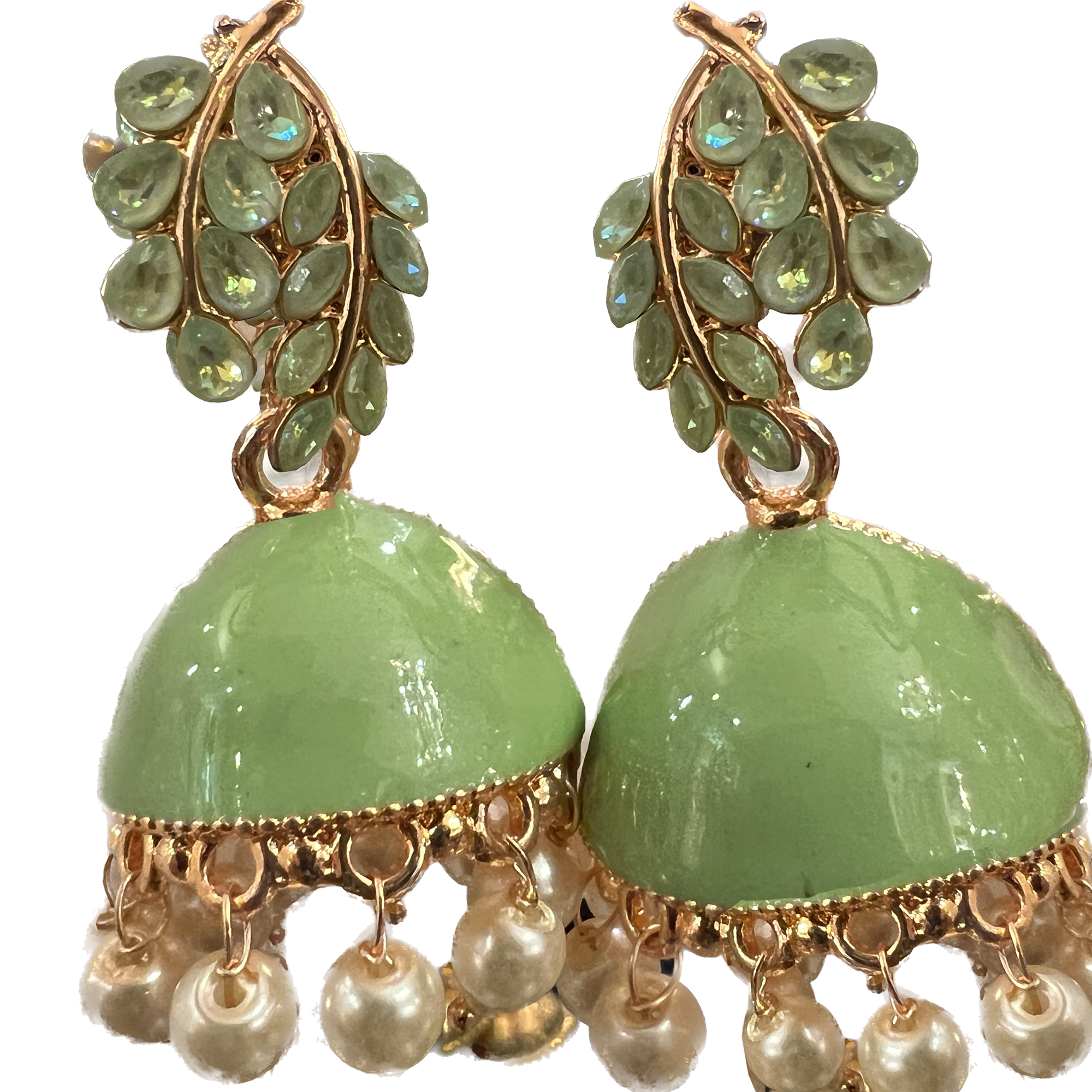 Green Enamel Jhumki Earrings- Many Styles - Vintage India NYC