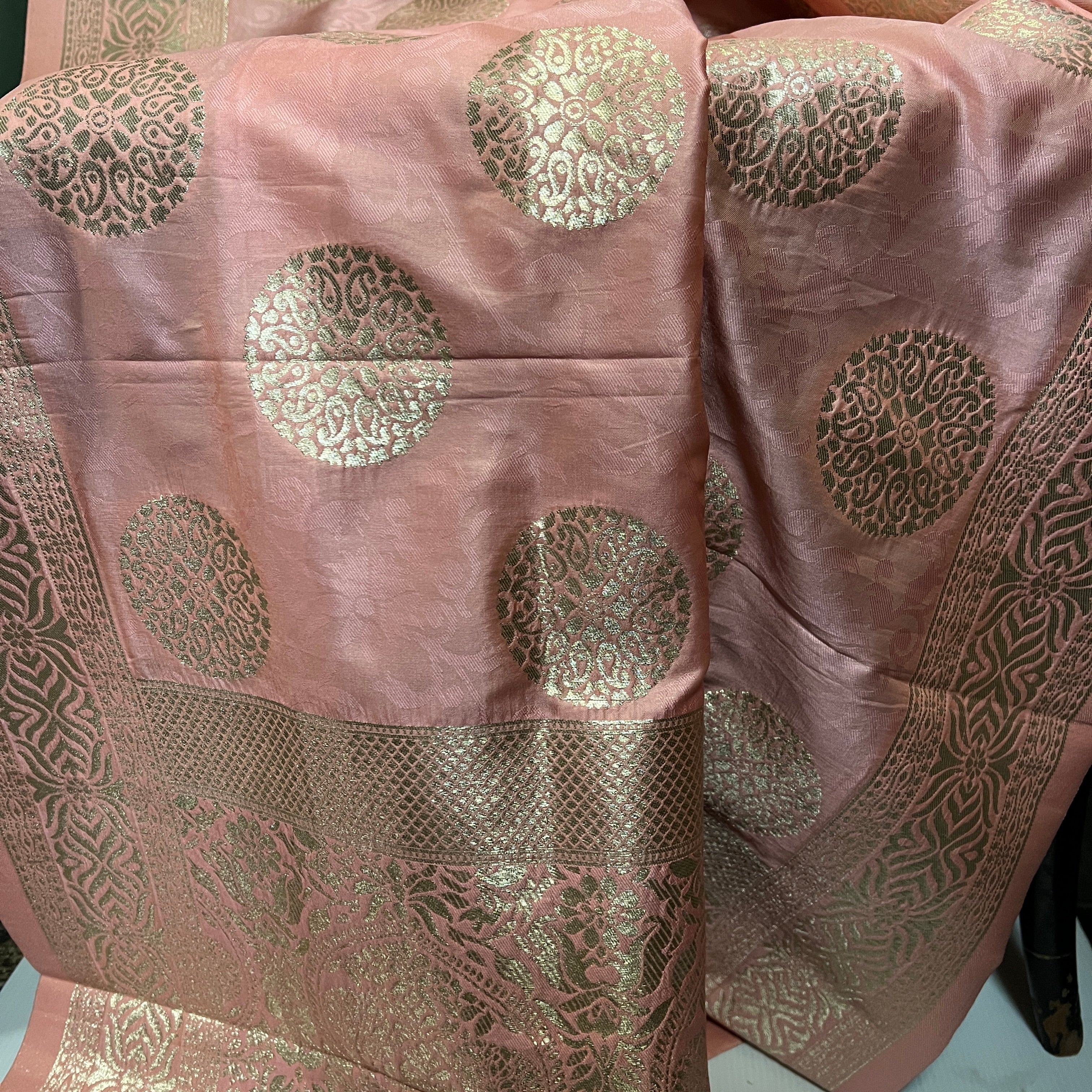 Pink Silk Banarasi Dupatta - Vintage India NYC