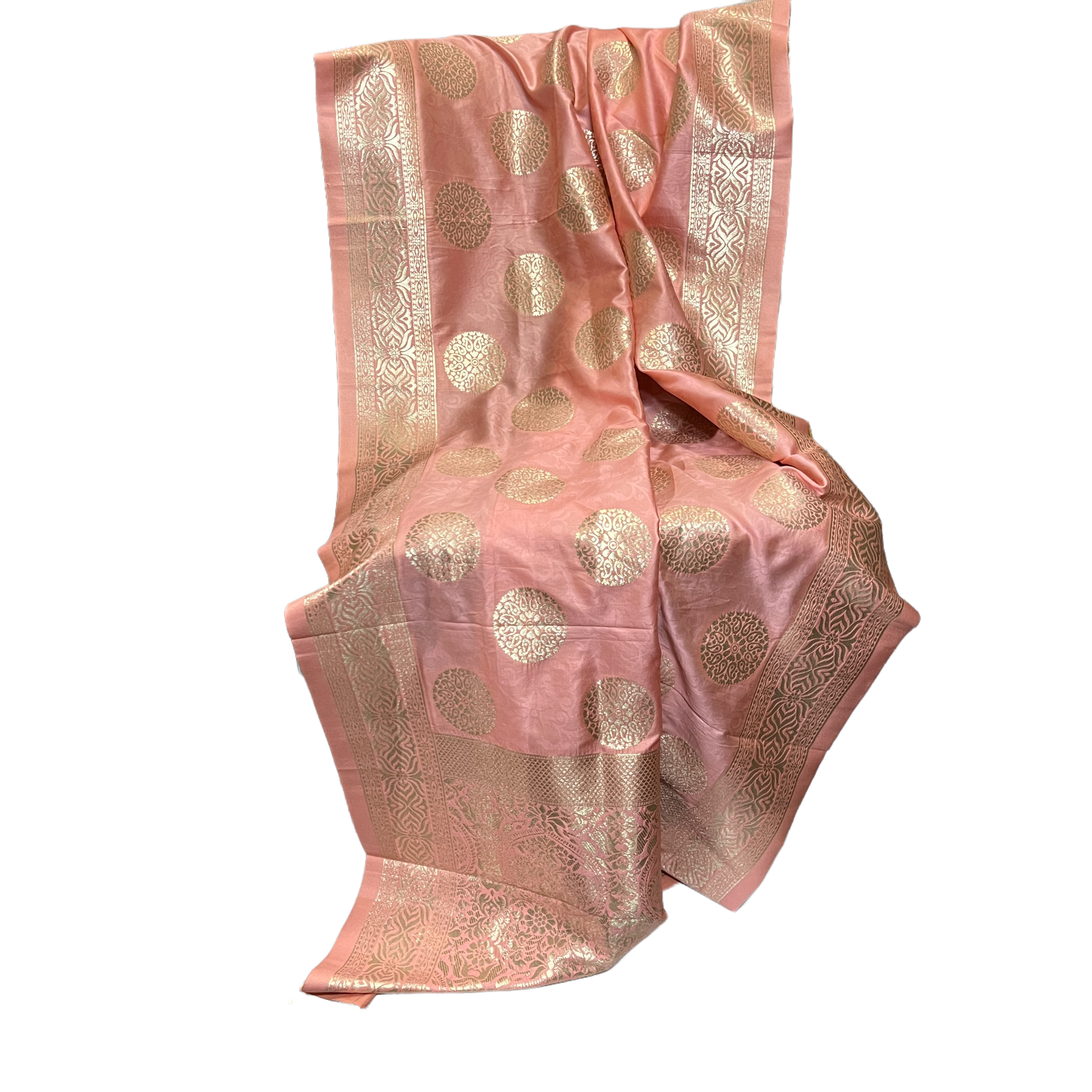 Pink Silk Banarasi Dupatta - Vintage India NYC