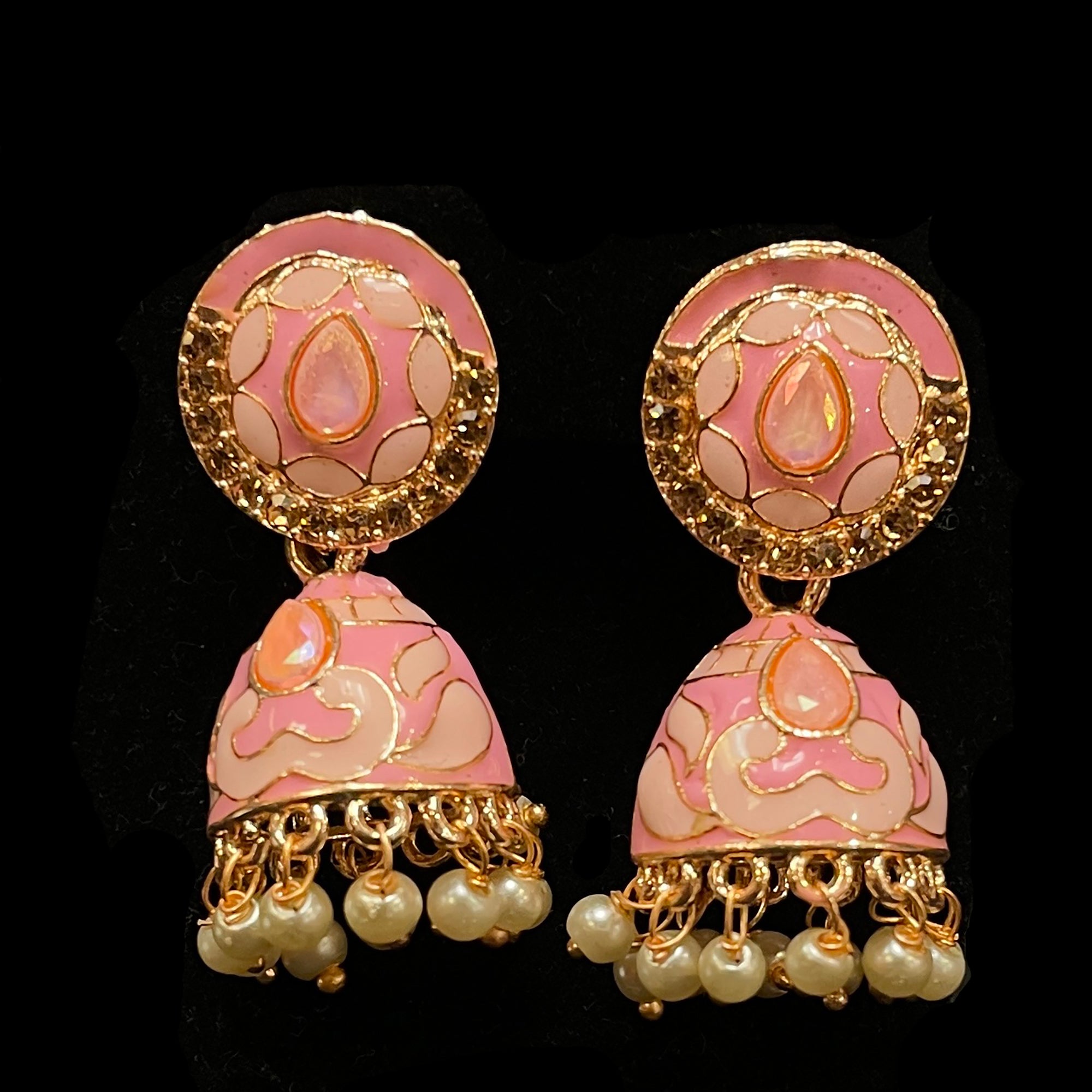 Small Enamel Jhumki Earrings-5 Colors - Vintage India NYC