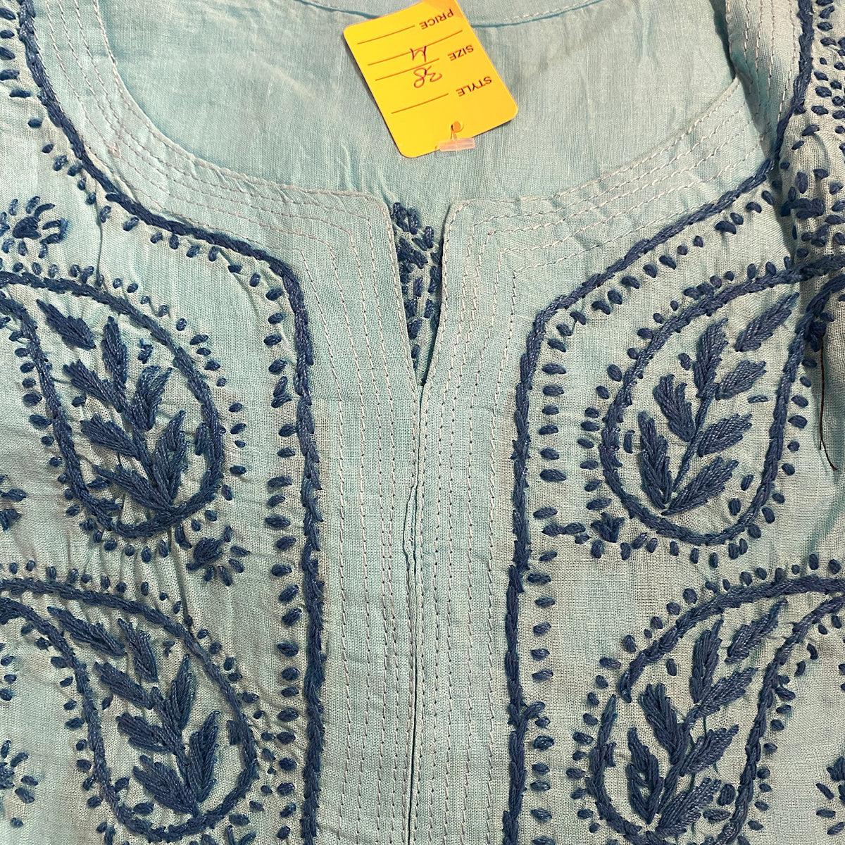 AR Long Embroidered Cotton Tunic Kurtis - M - Vintage India NYC
