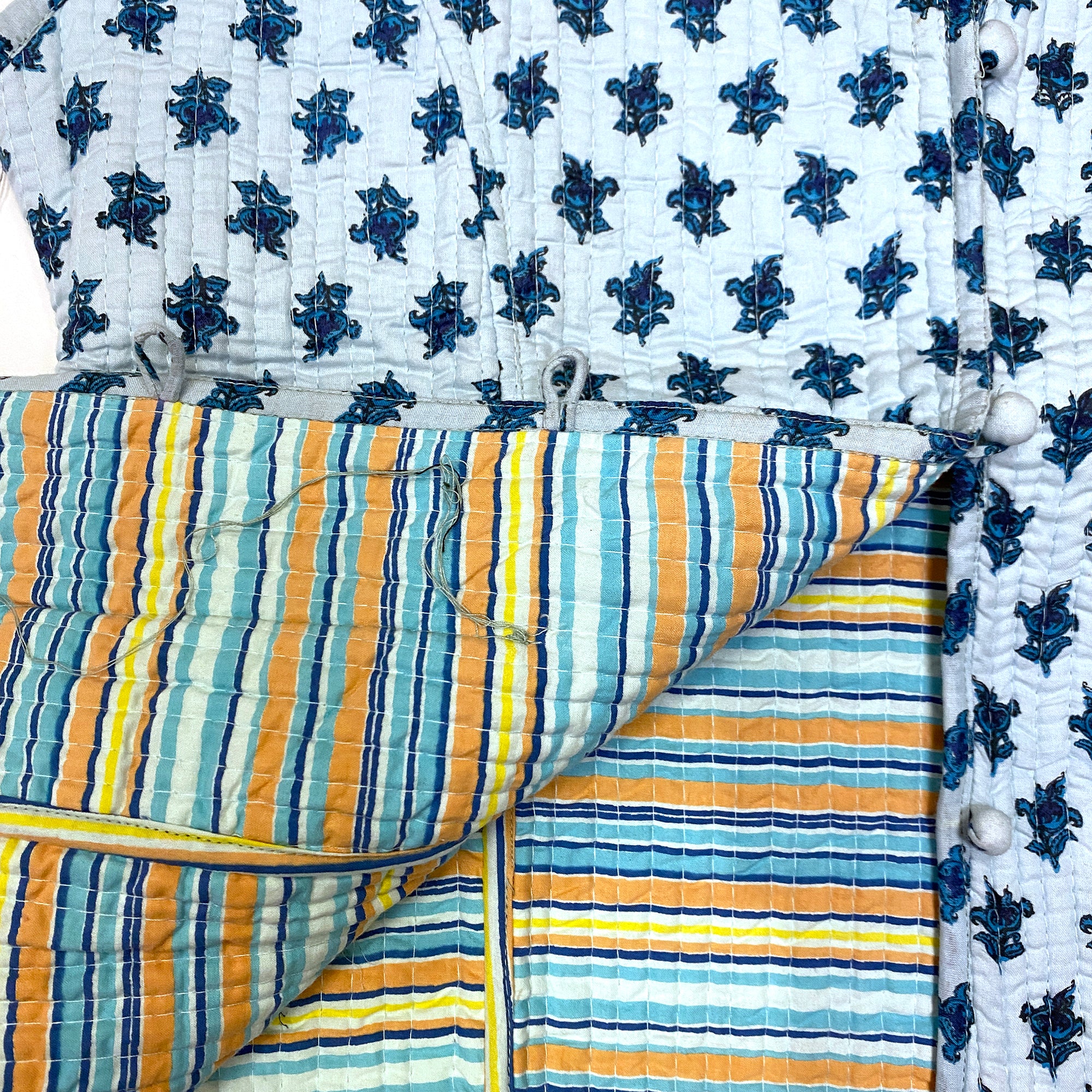 Light Blue Floral Reversible Quilted Vests - Vintage India NYC