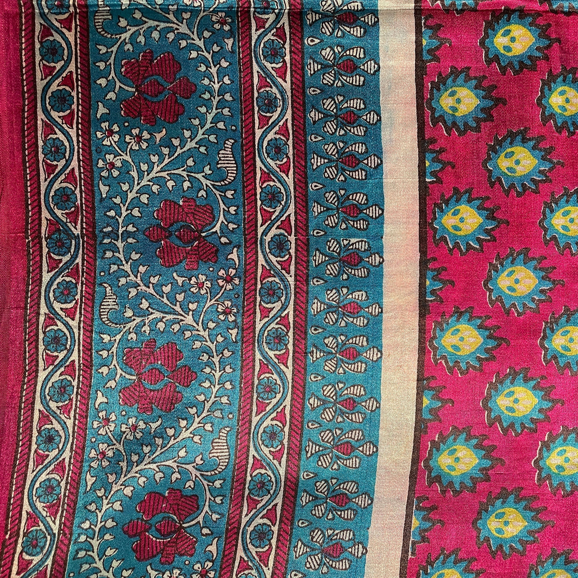 Magenta and Blue Silk Saree - Vintage India NYC