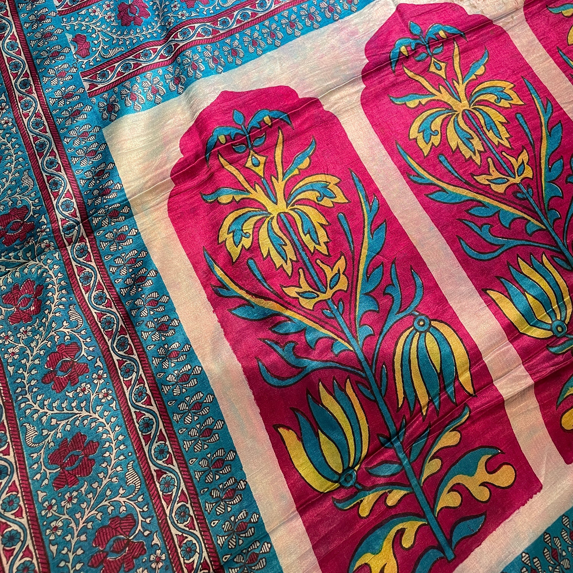 Magenta and Blue Silk Saree - Vintage India NYC