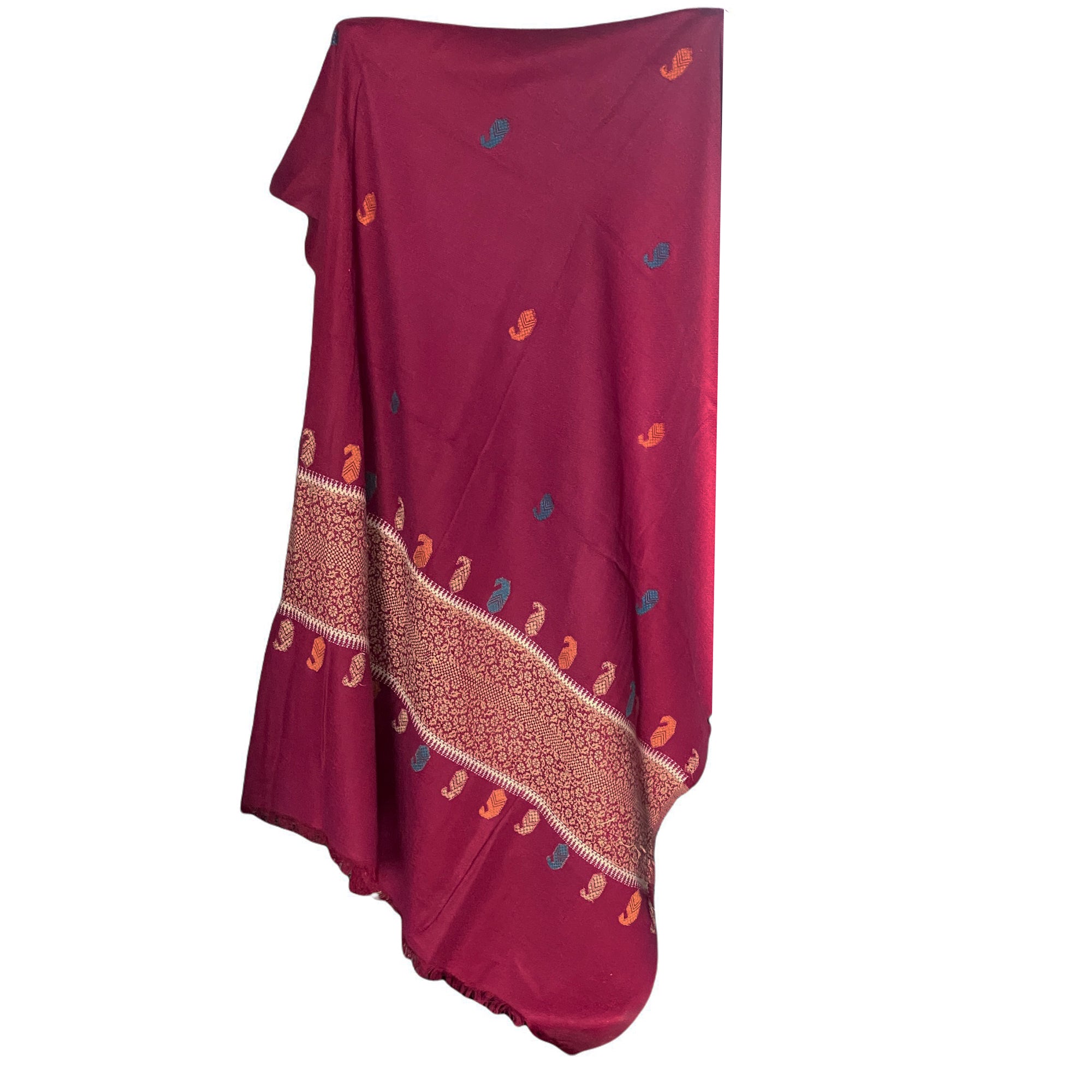 Vintage Magenta Wool Shawl-506 - Vintage India NYC