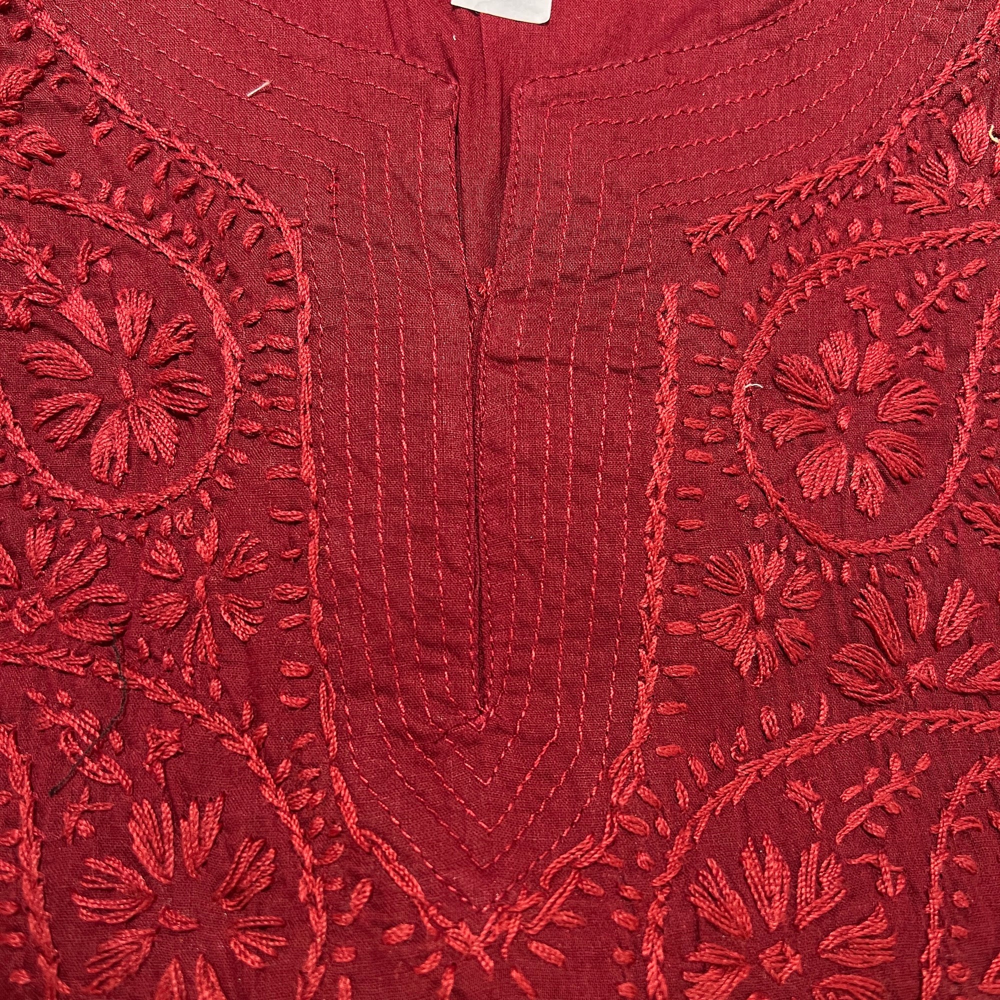 AR Short Embroidered Cotton Tunic Kurti-M - Vintage India NYC