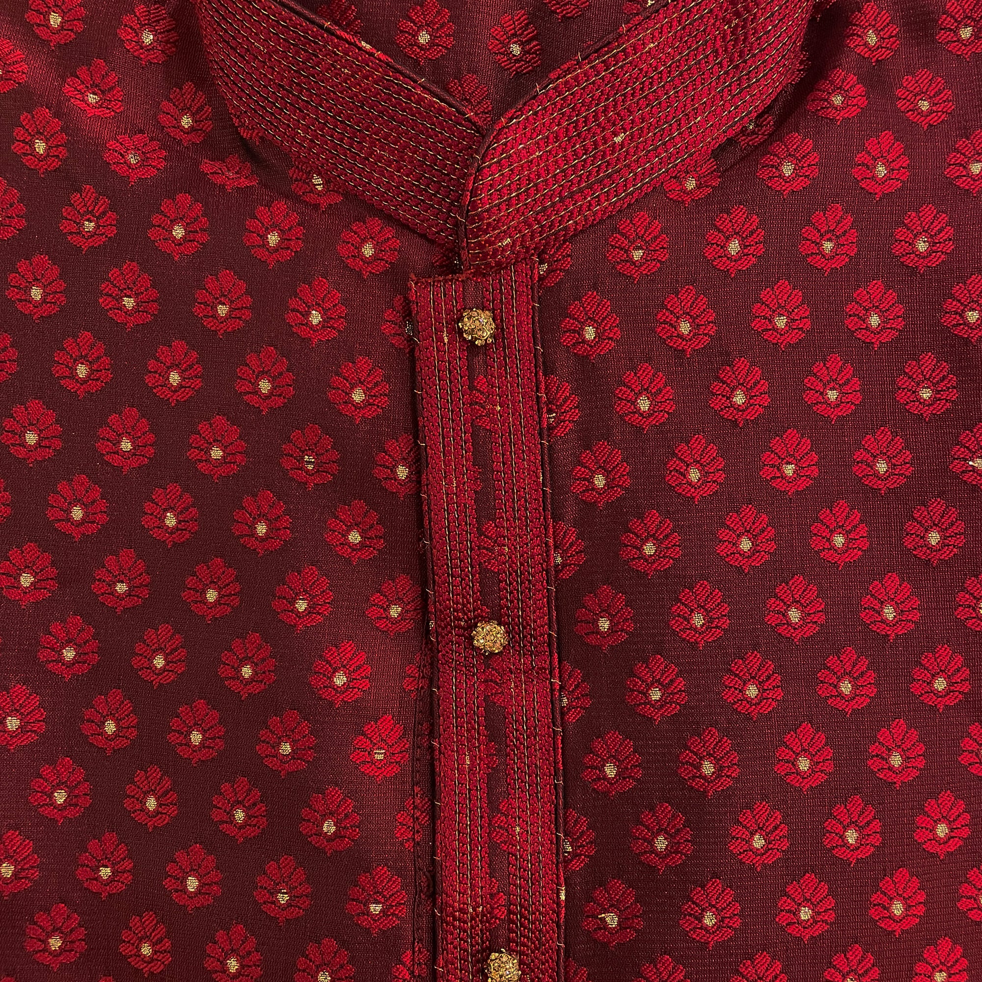 YD Maroon Flower Brocade Kurta- Size 36 - Vintage India NYC