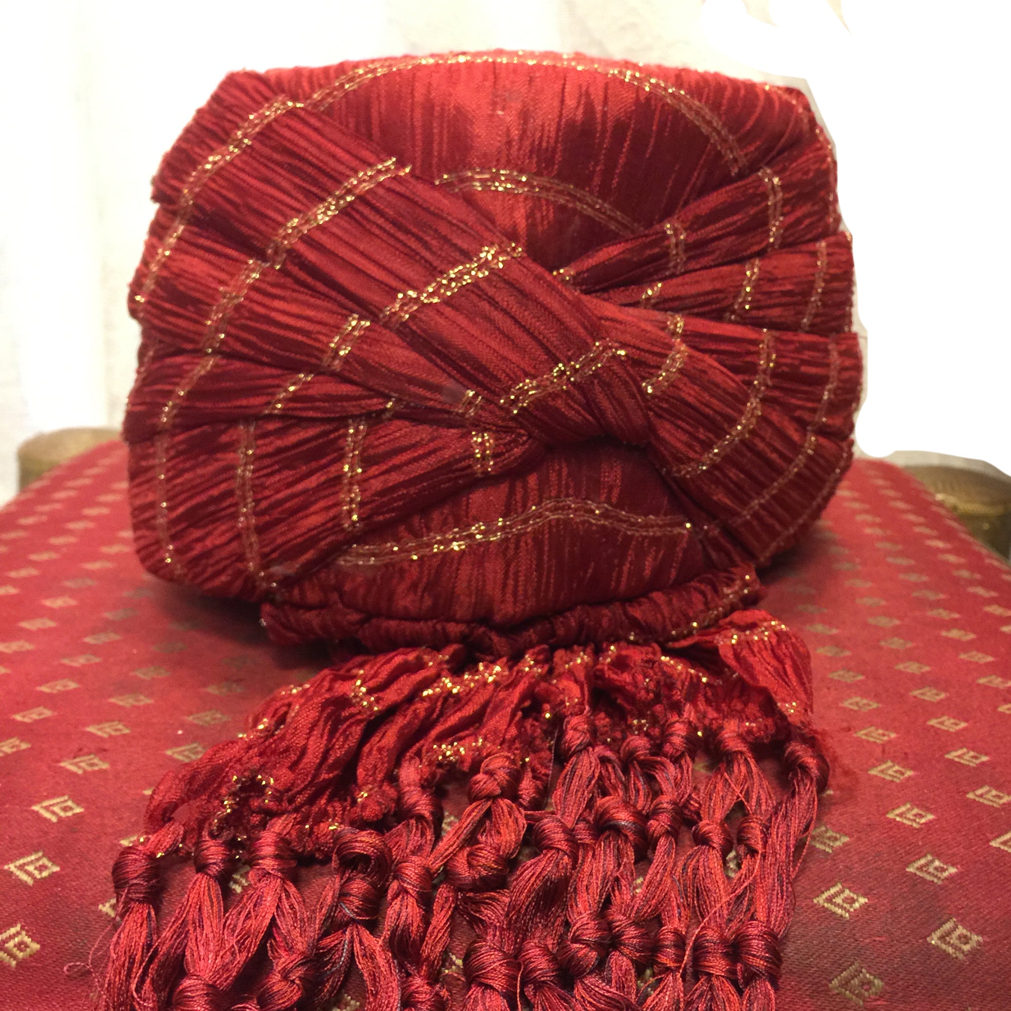 Boys Maroon Red with Gold Pagri - Vintage India NYC