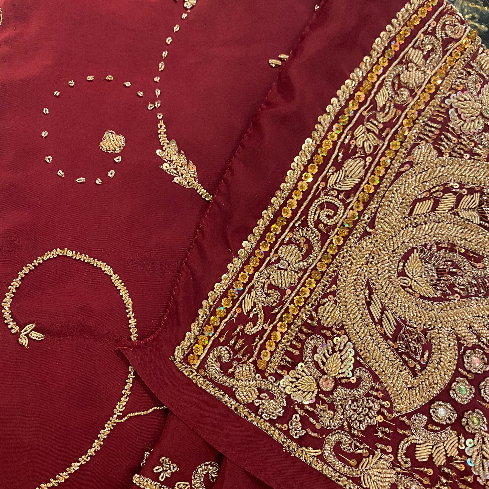 Maroon Heavy Work Saree - Vintage India NYC