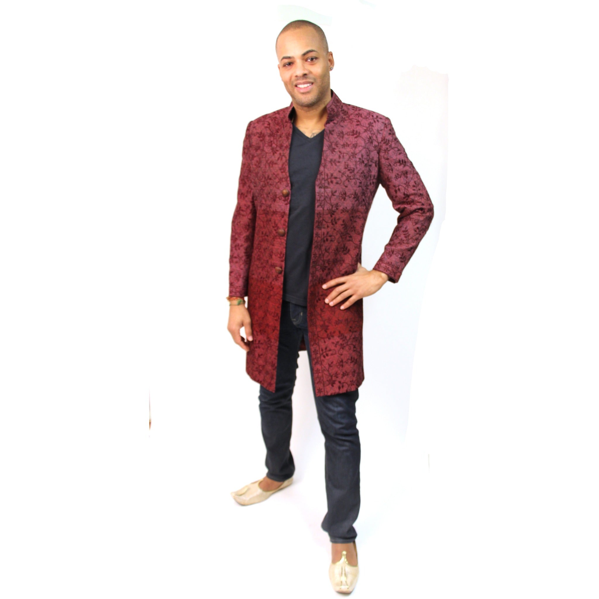 Maroon Indowestern Sherwani - Vintage India NYC