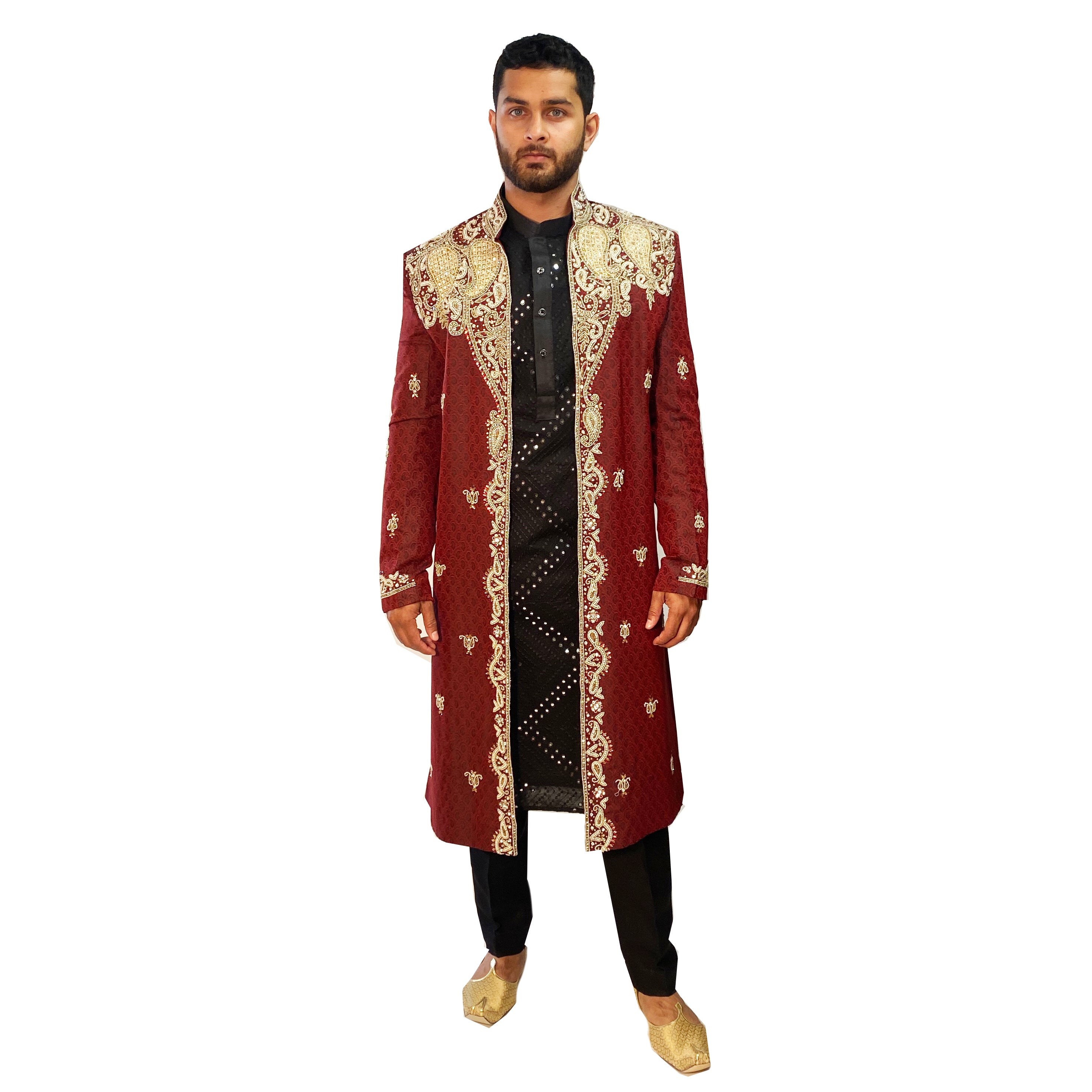 Vintage Maroon Open Coat Sherwani - Vintage India NYC