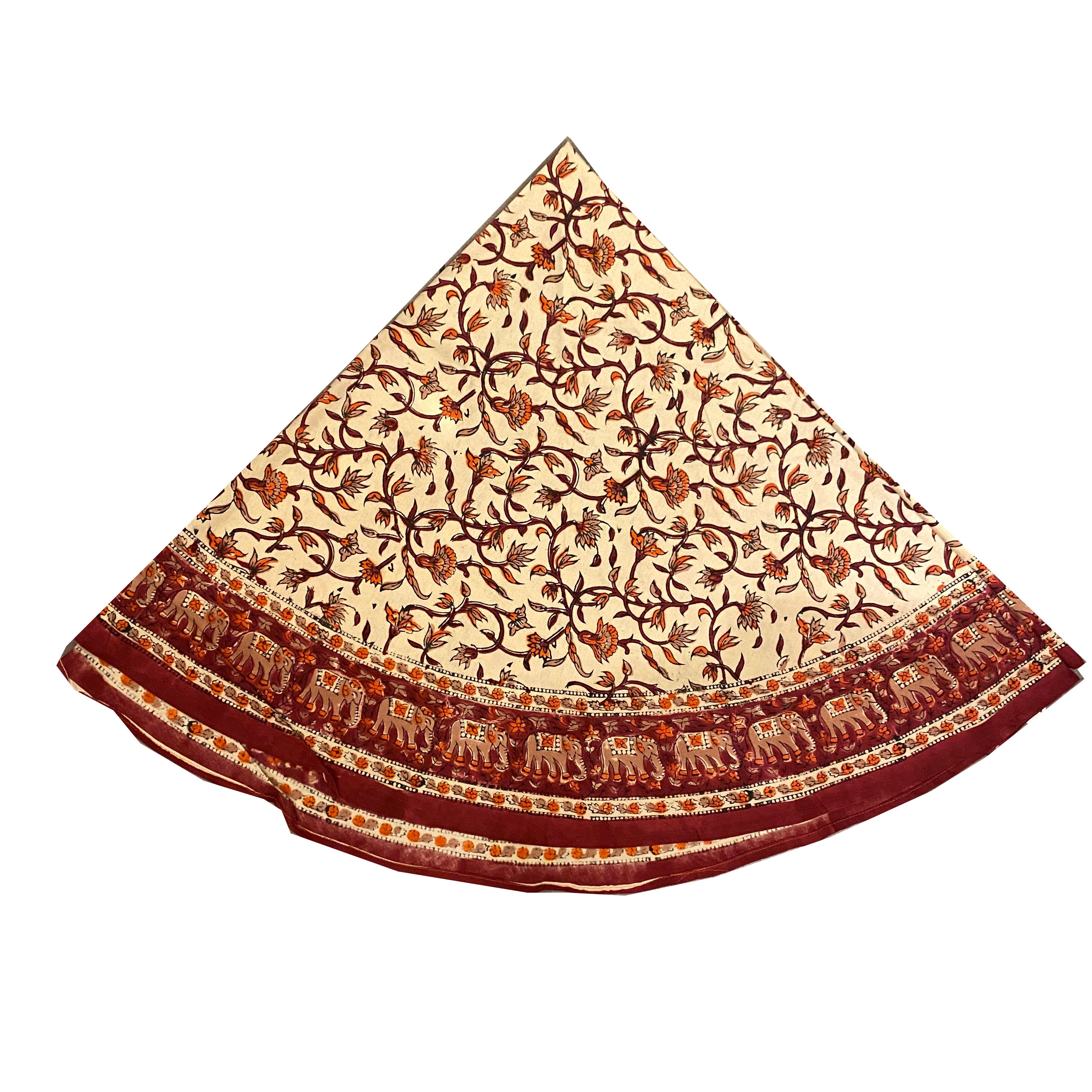 Round Tablecloth-Maroon & Orange - Vintage India NYC