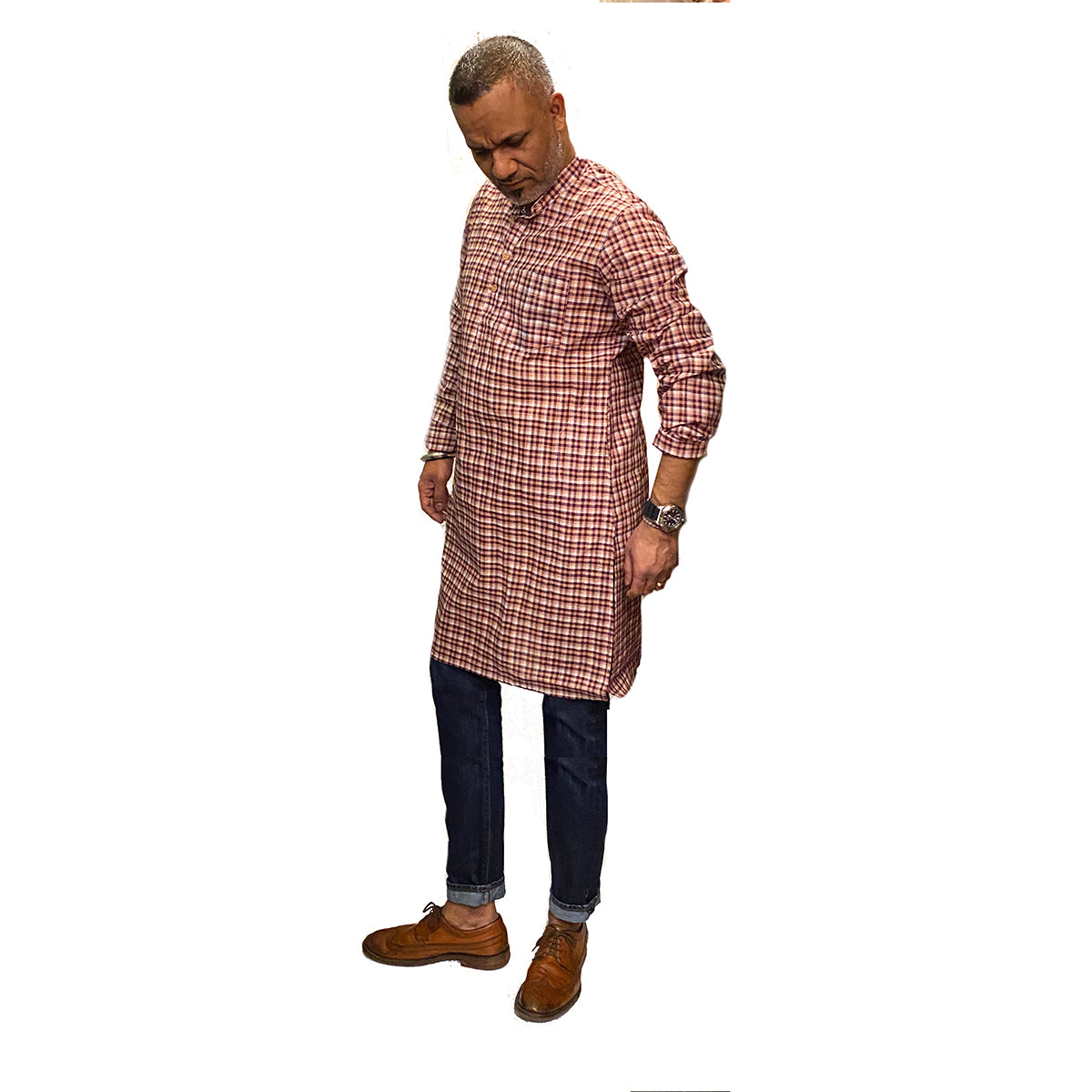 Plaid Khadi Kurtas-Choose size and pattern - Vintage India NYC