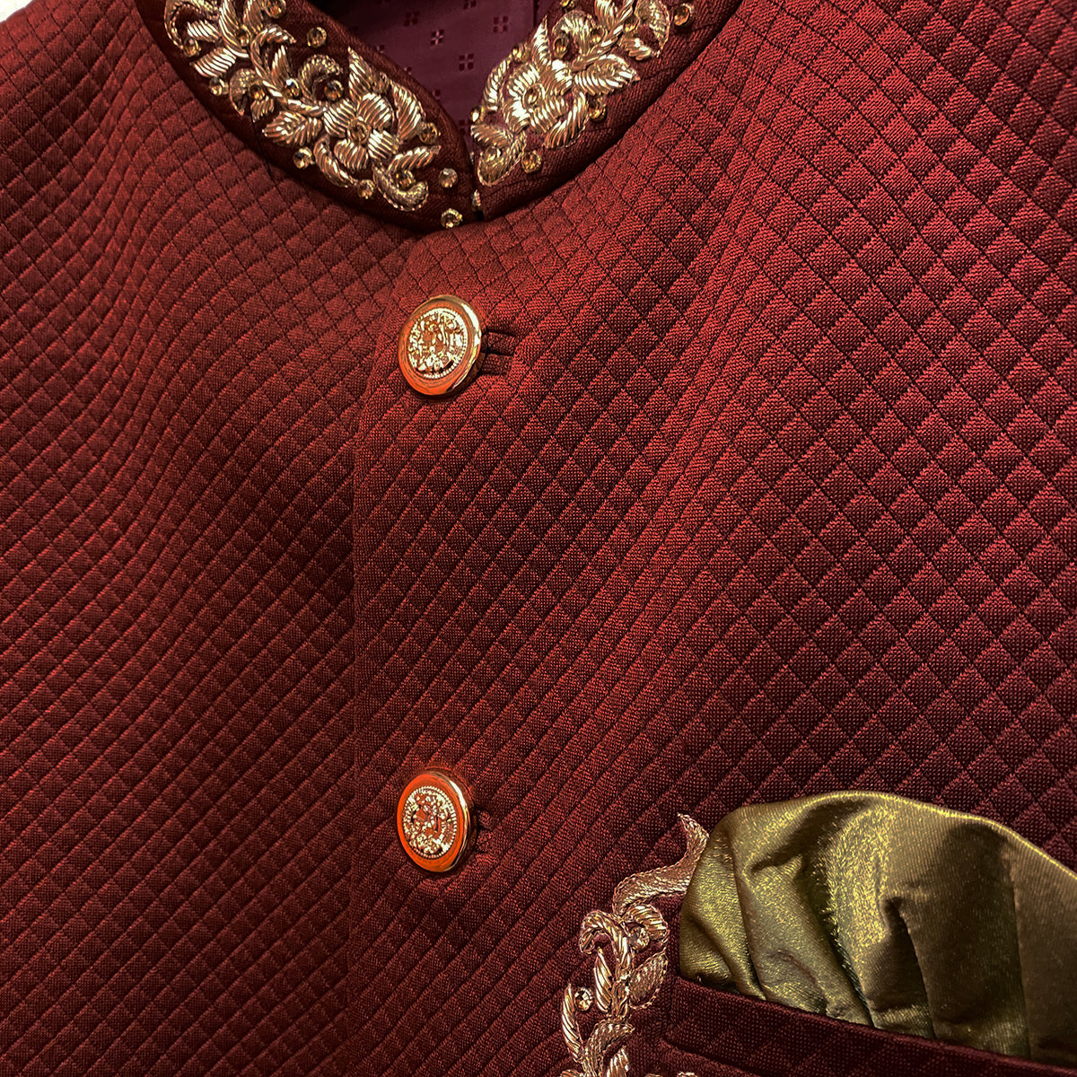 YD Maroon Jodhpuri Suit Jacket - Vintage India NYC
