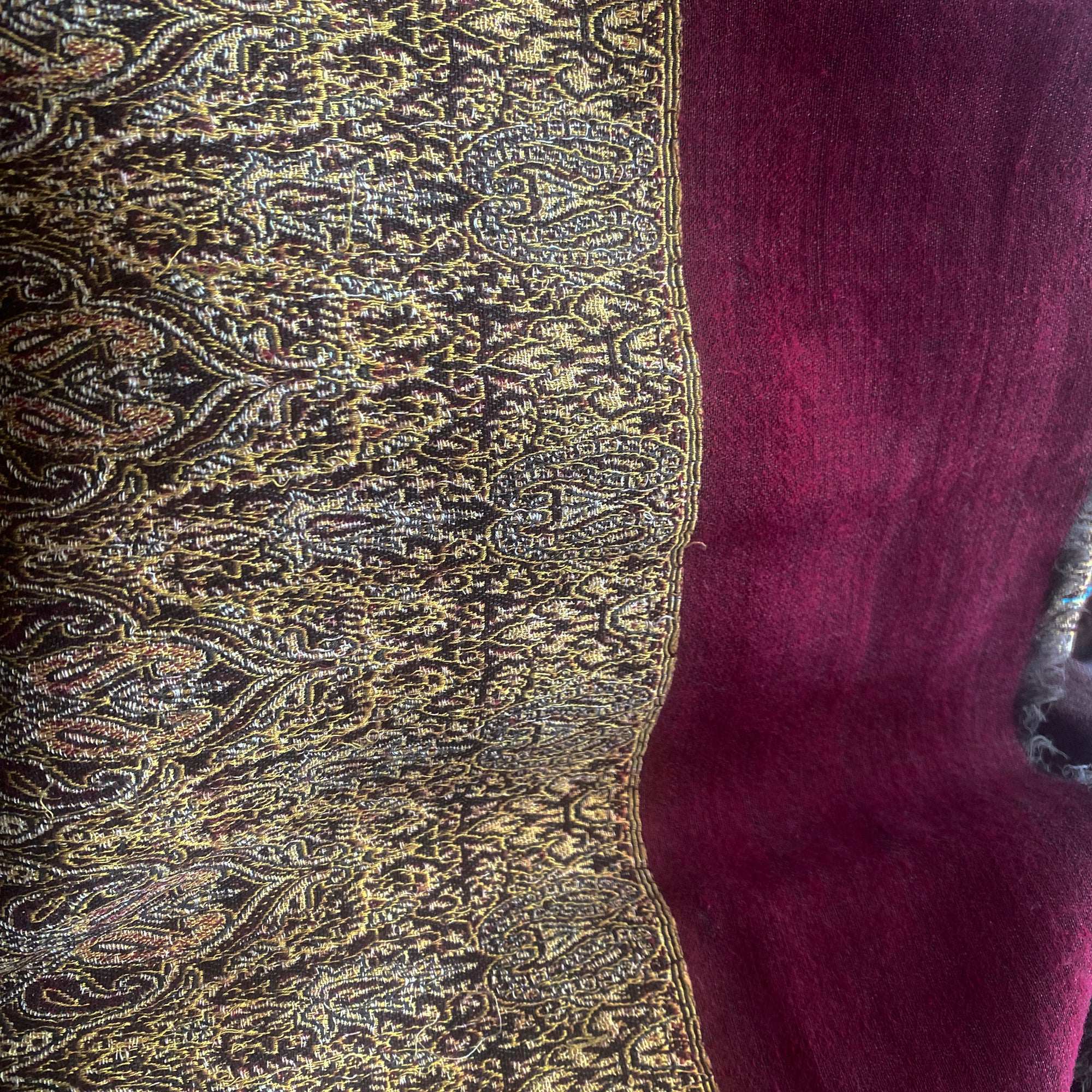 Vintage Maroon Wool Shawl-511 - Vintage India NYC