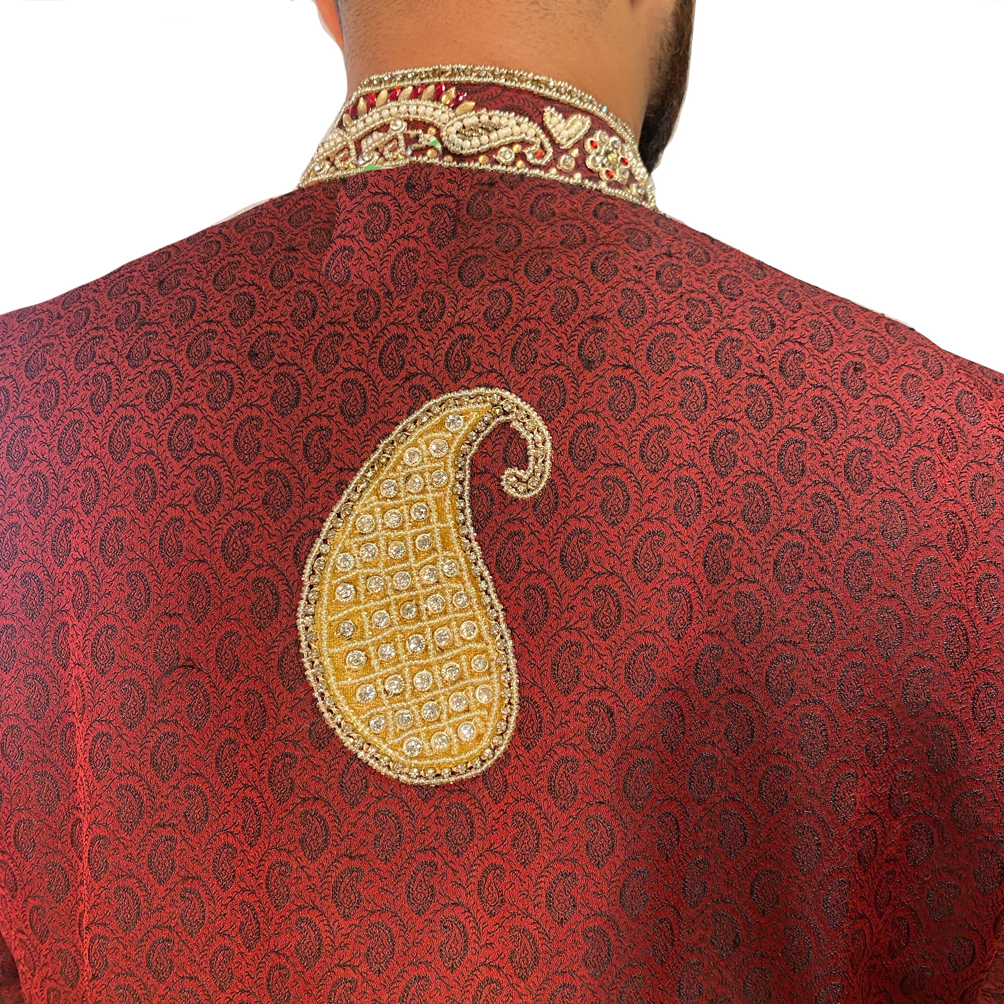 Vintage Maroon Open Coat Sherwani - Vintage India NYC