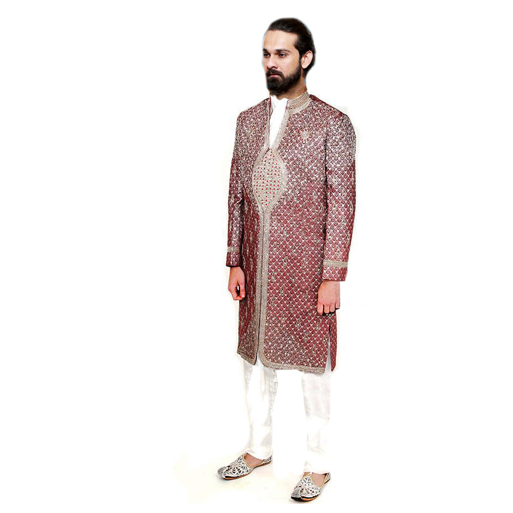 VM Maroon and silver sherwani - Vintage India NYC