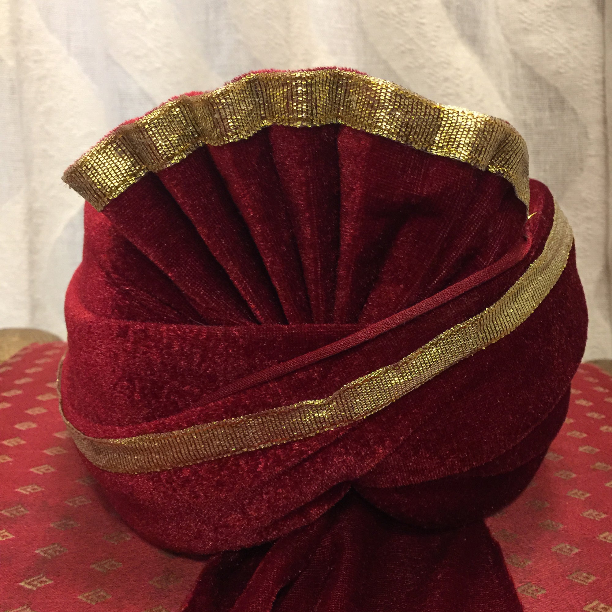 Boys Maroon Velvet Pagri - Vintage India NYC