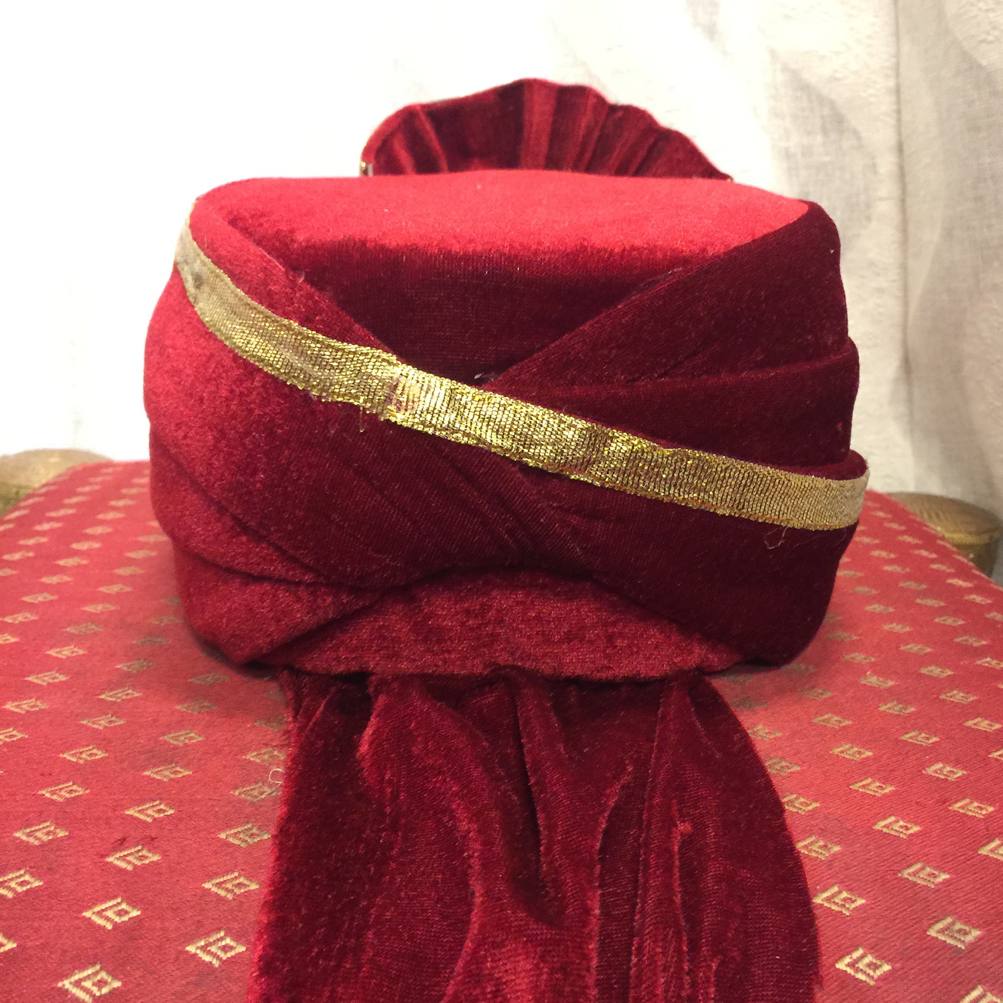 Boys Maroon Velvet Pagri - Vintage India NYC