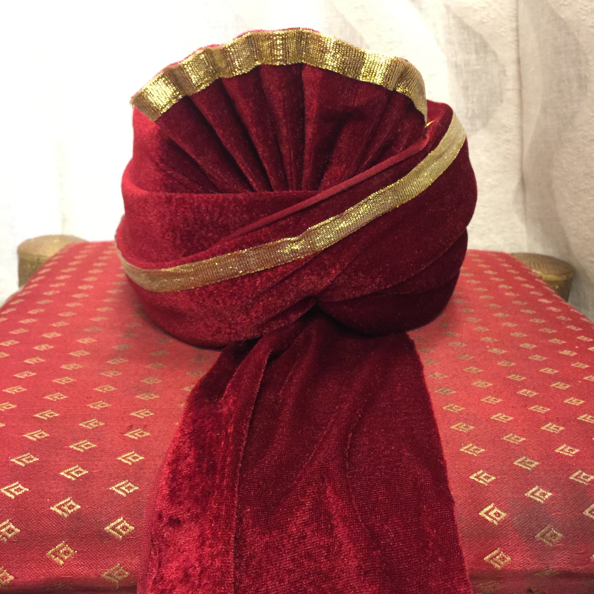 Boys Maroon Velvet Pagri - Vintage India NYC