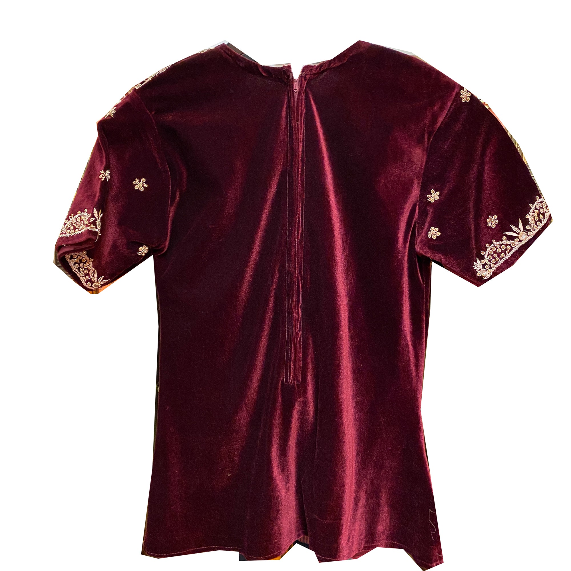 Maroon Velvet Top with Zardosi Embroidery - Vintage India NYC