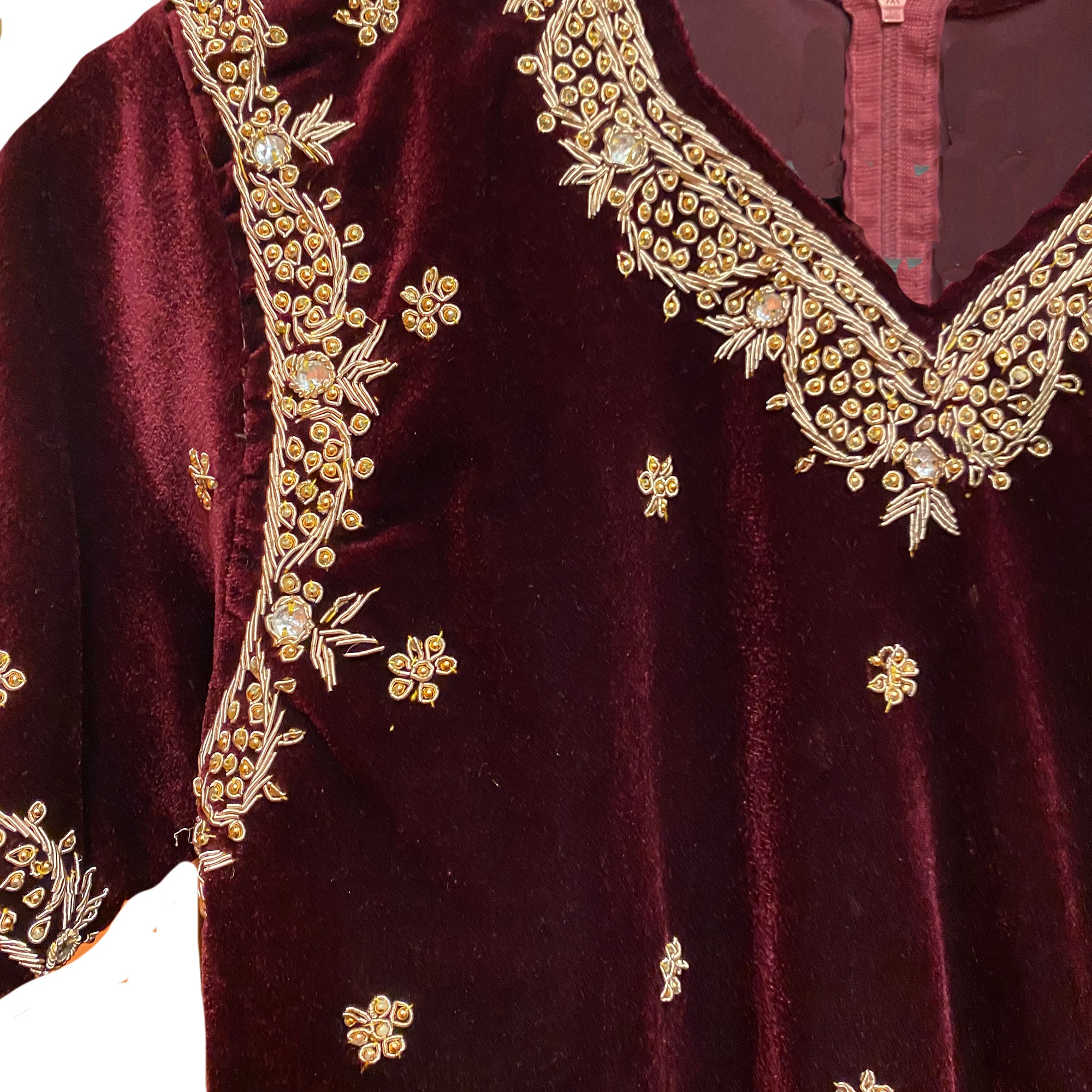 Maroon Velvet Top with Zardosi Embroidery - Vintage India NYC