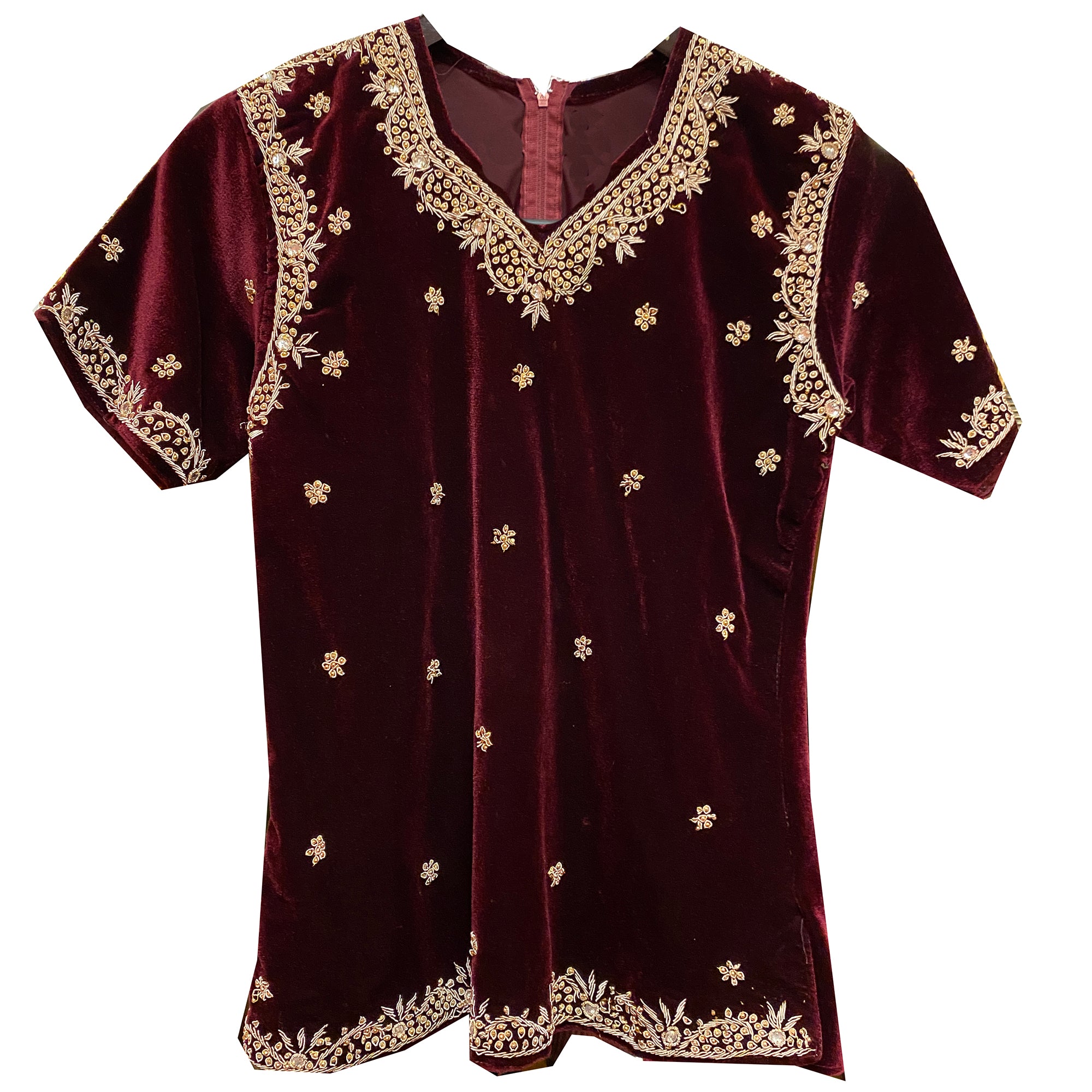 Maroon Velvet Top with Zardosi Embroidery - Vintage India NYC