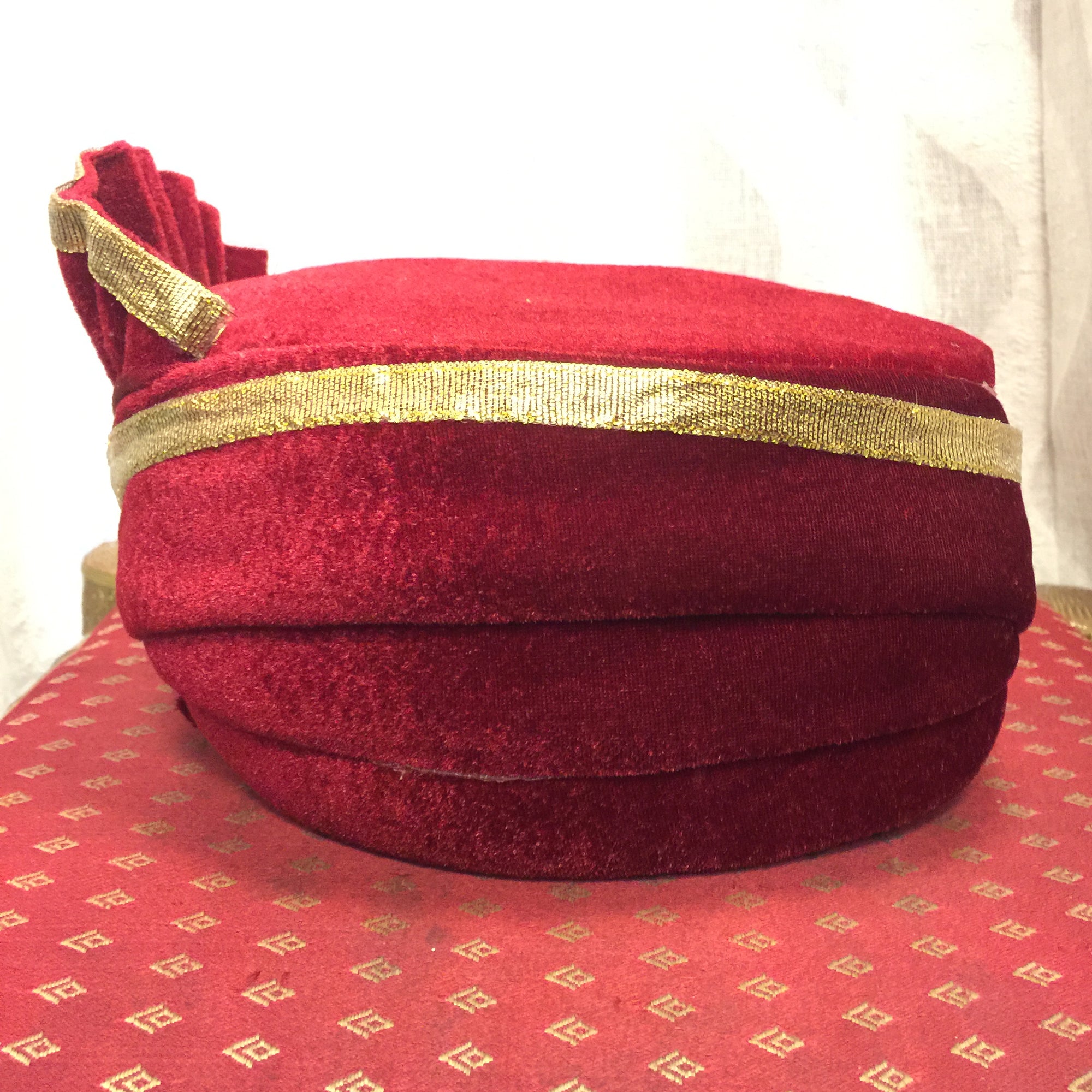 Boys Maroon Velvet Pagri - Vintage India NYC